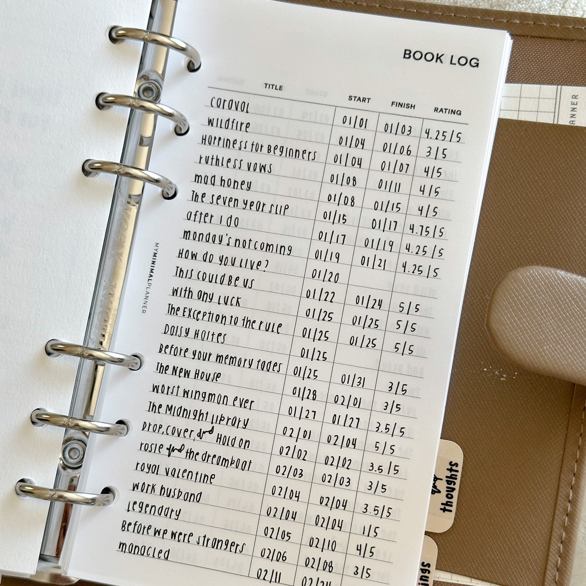 PR294 - Book Log V2 - Printable Insert