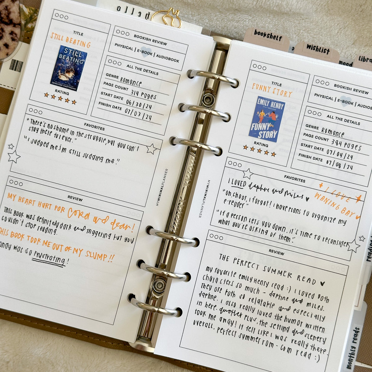 Book Insert Examples PR303 - Bookish Review V1 - Printable Insert – My Minimal Planner