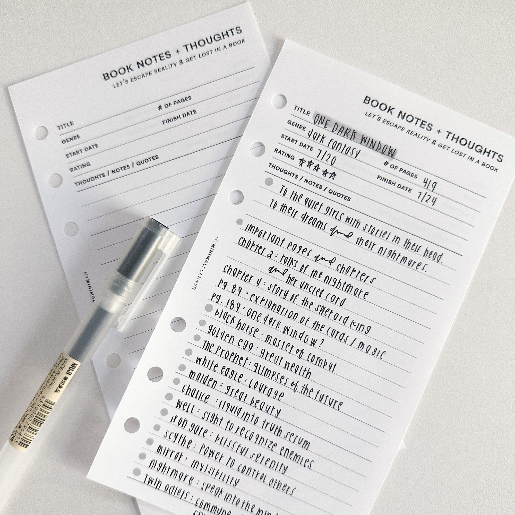 PR195 - Book Notes + Thoughts - Printable Insert – My Minimal Planner