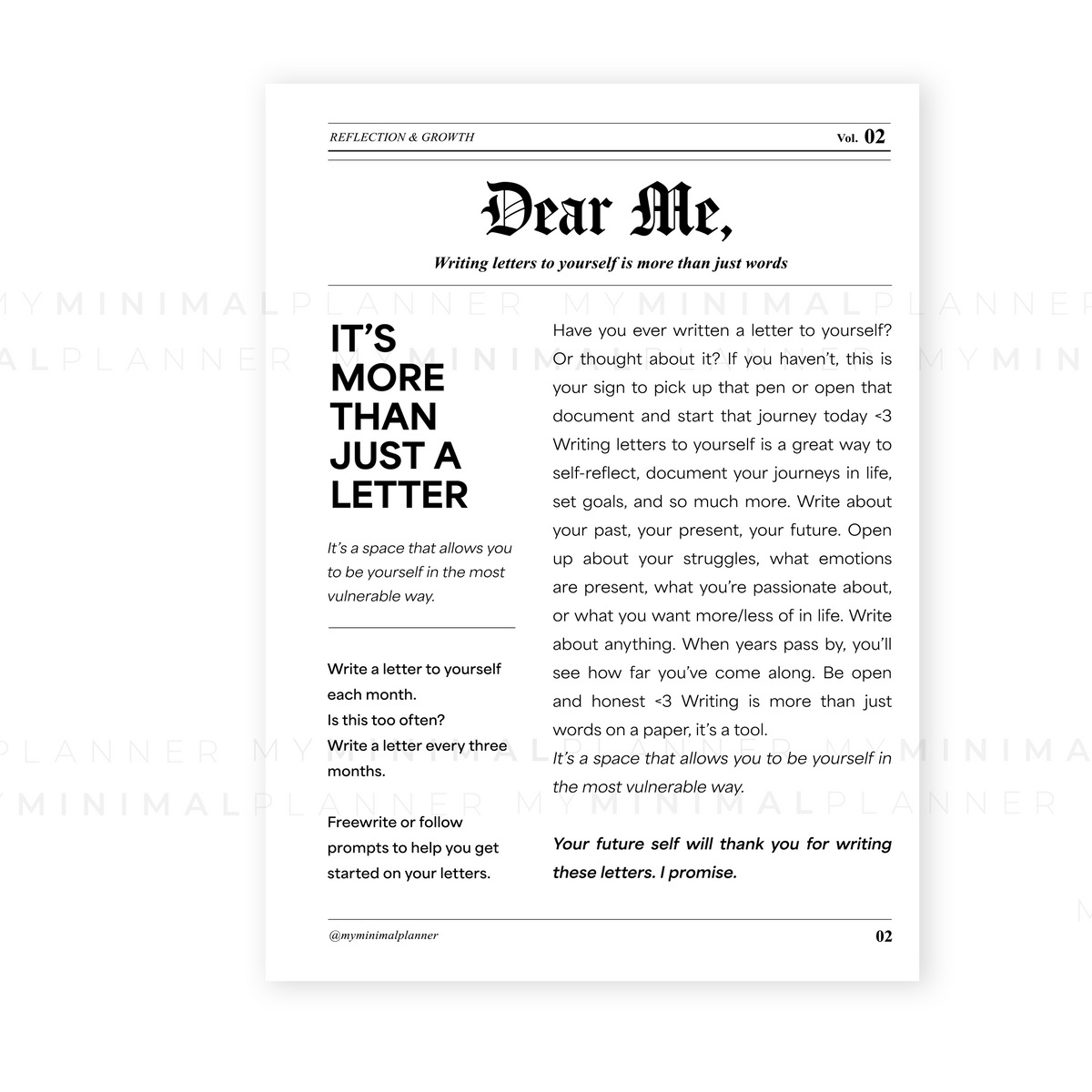 PRD259 - Dear Me Newspaper V2 - Printable Dashboard – My Minimal Planner
