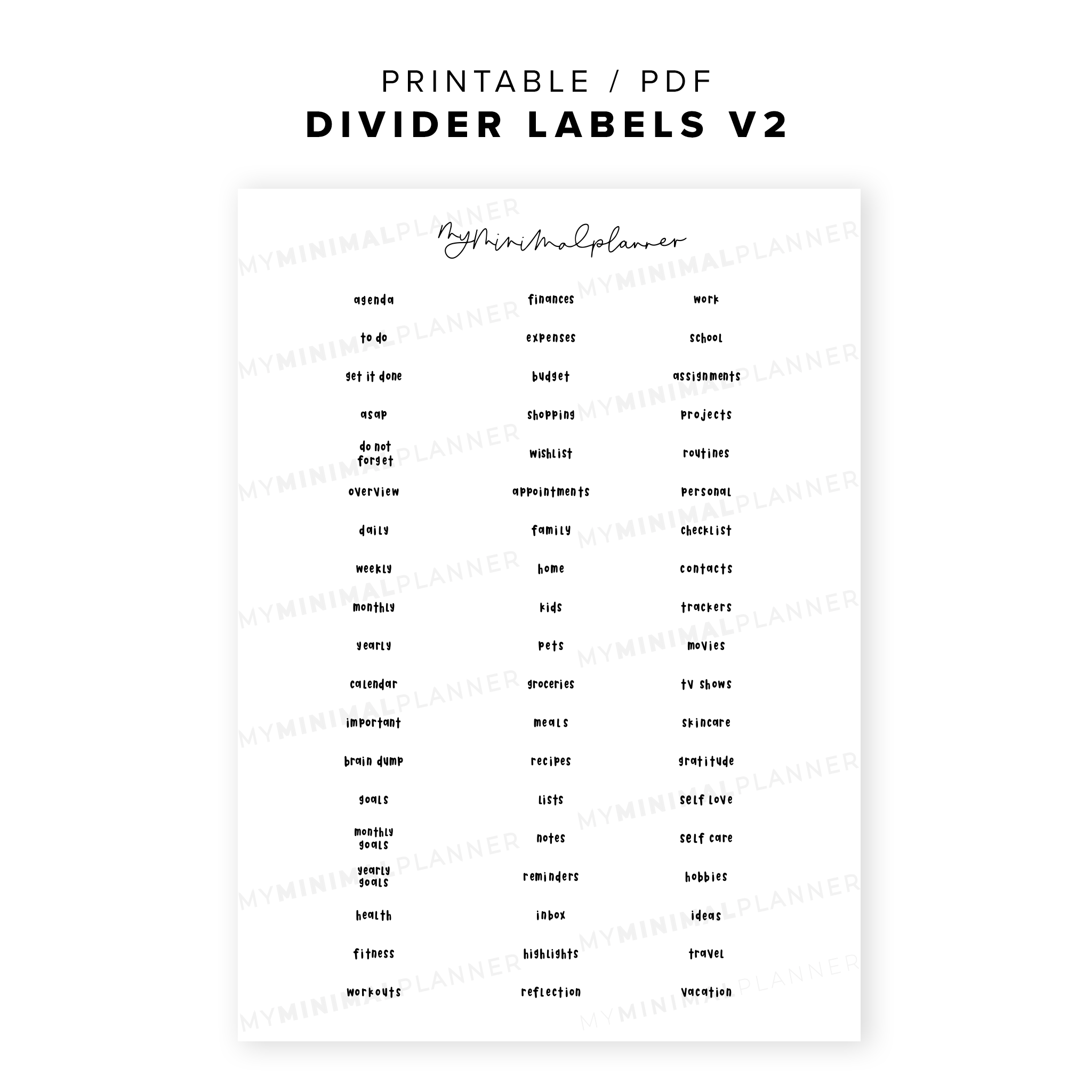 PRS05 - Divider Labels 2 - Printable Stickers – My Minimal Planner