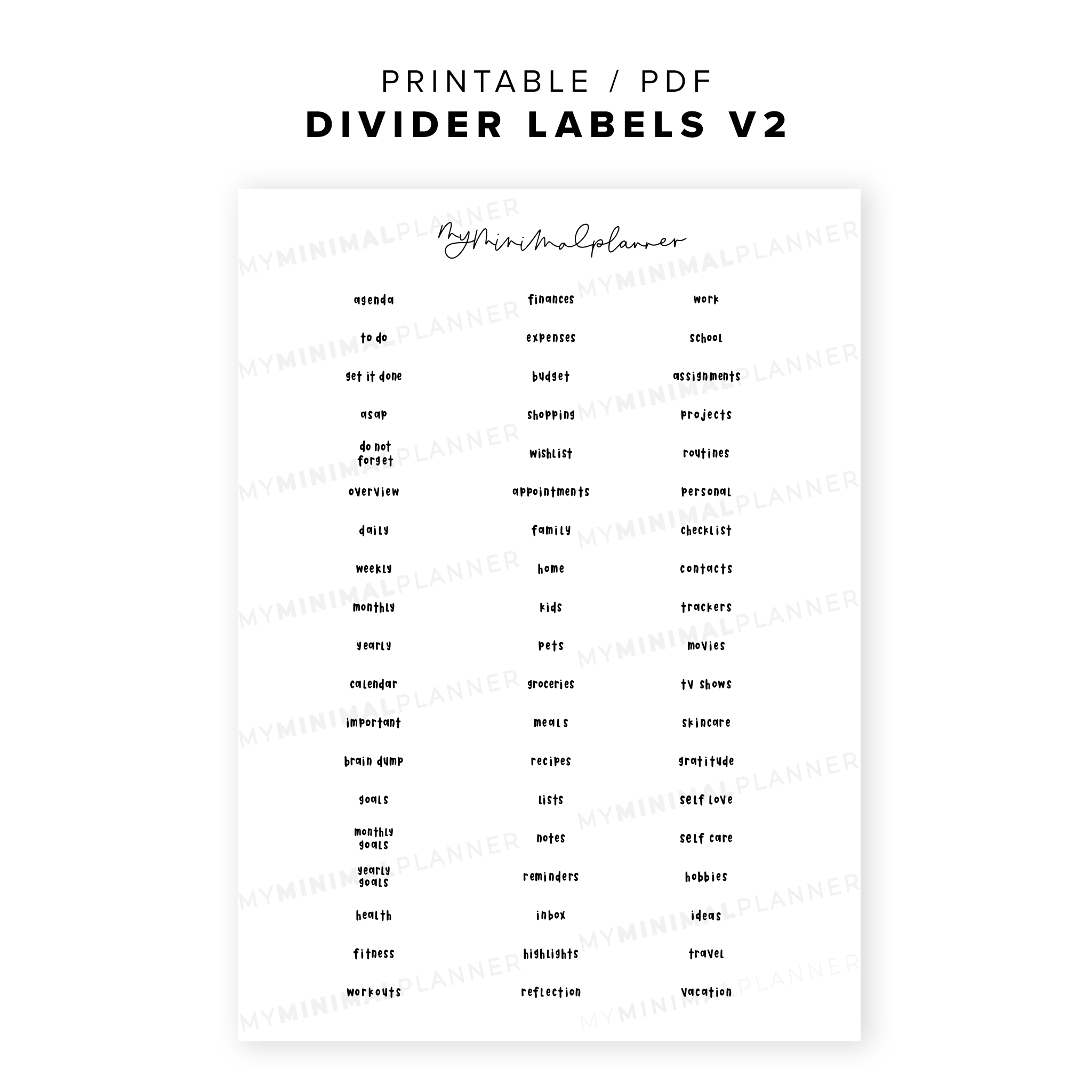 PRS05 - Divider Labels 2 - Printable Stickers