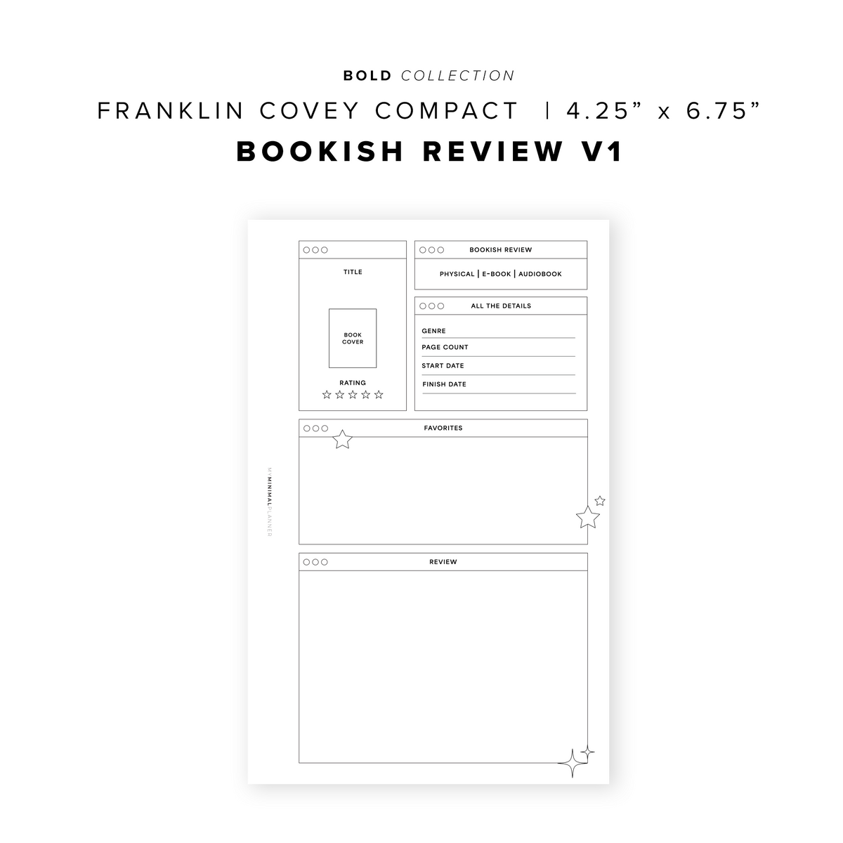 Book Insert Examples PR303 - Bookish Review V1 - Printable Insert – My Minimal Planner