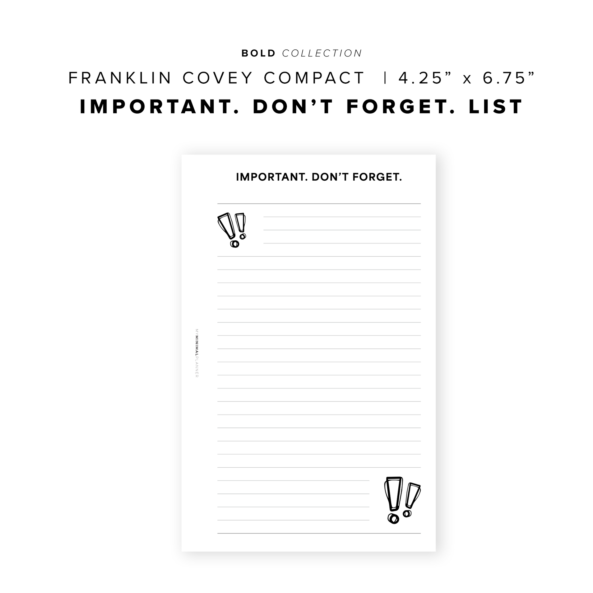 PR231 - Important. Don't Forget List - Printable Insert – My Minimal ...