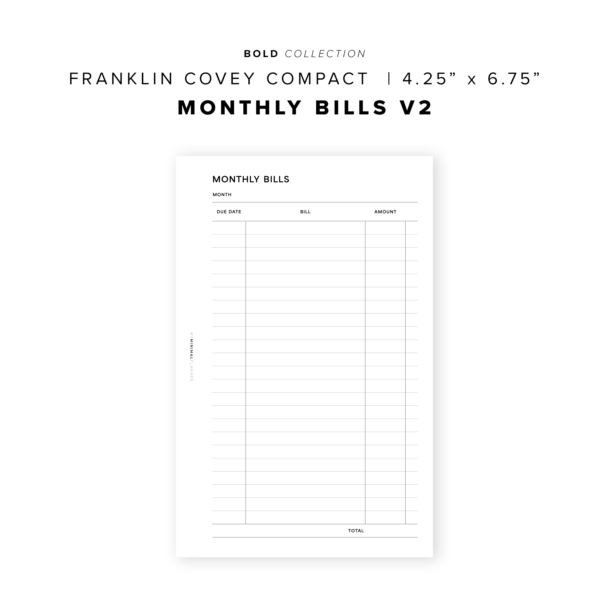 PR288 - Monthly Bills V2 - Printable Insert