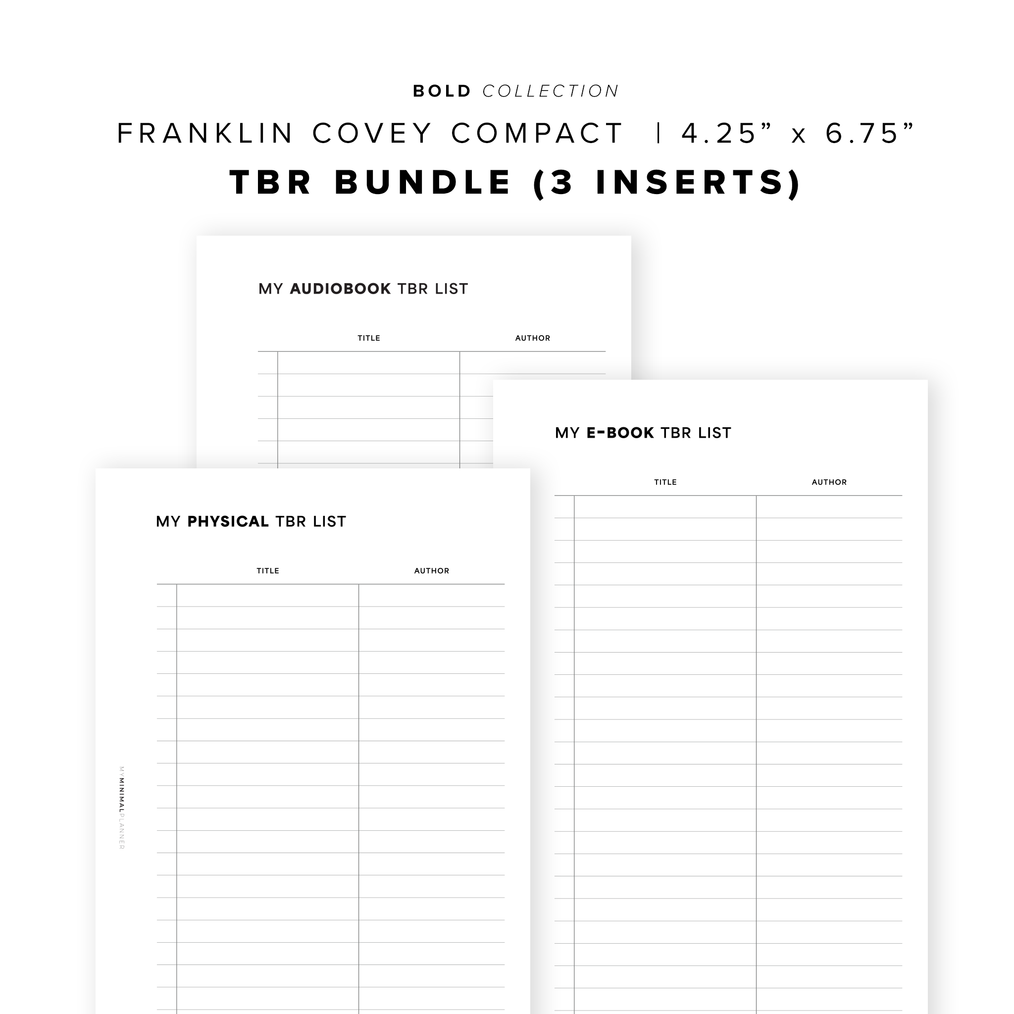 PR254 - TBR Bundle - Printable Insert – My Minimal Planner