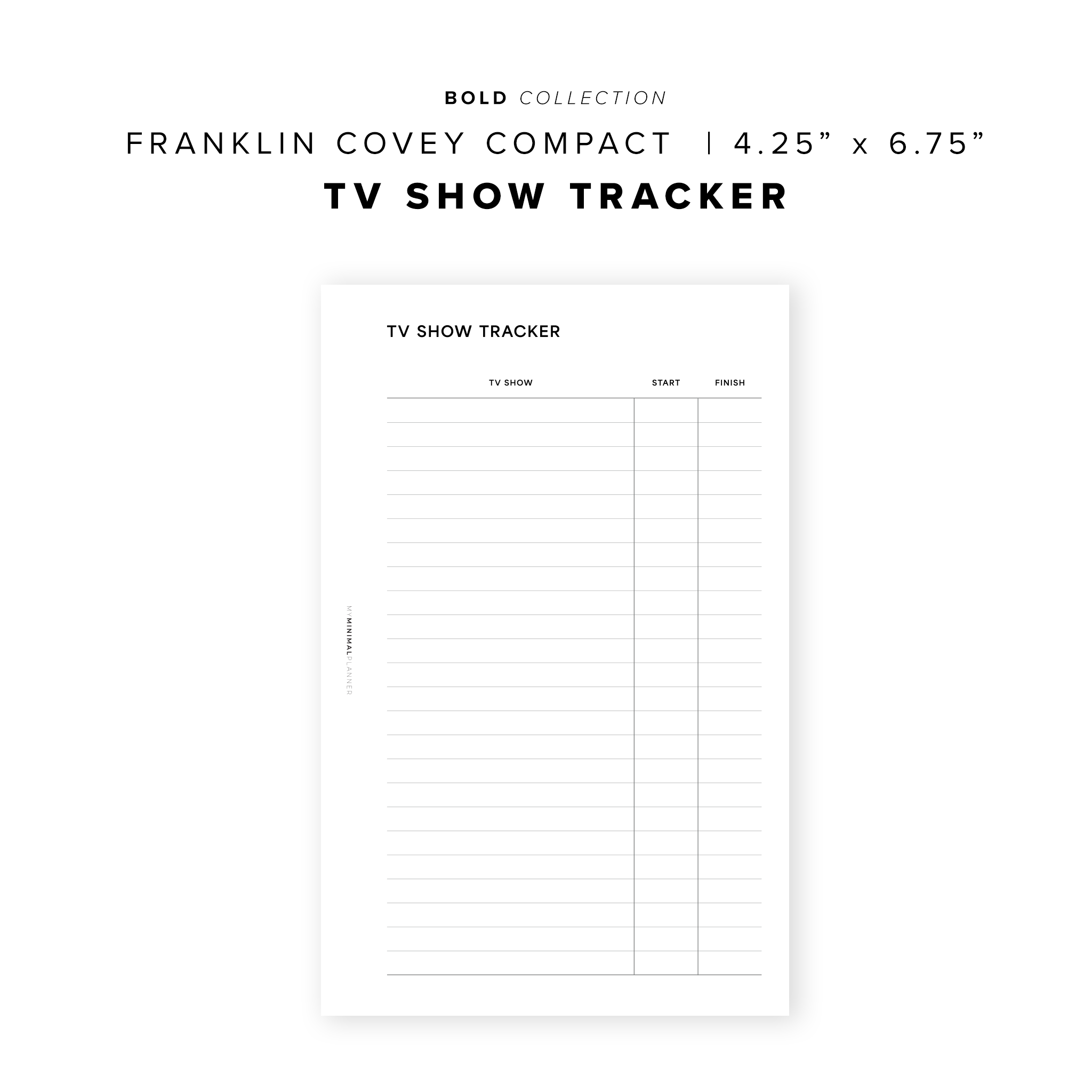 PR312 - TV Show Tracker - Printable Insert