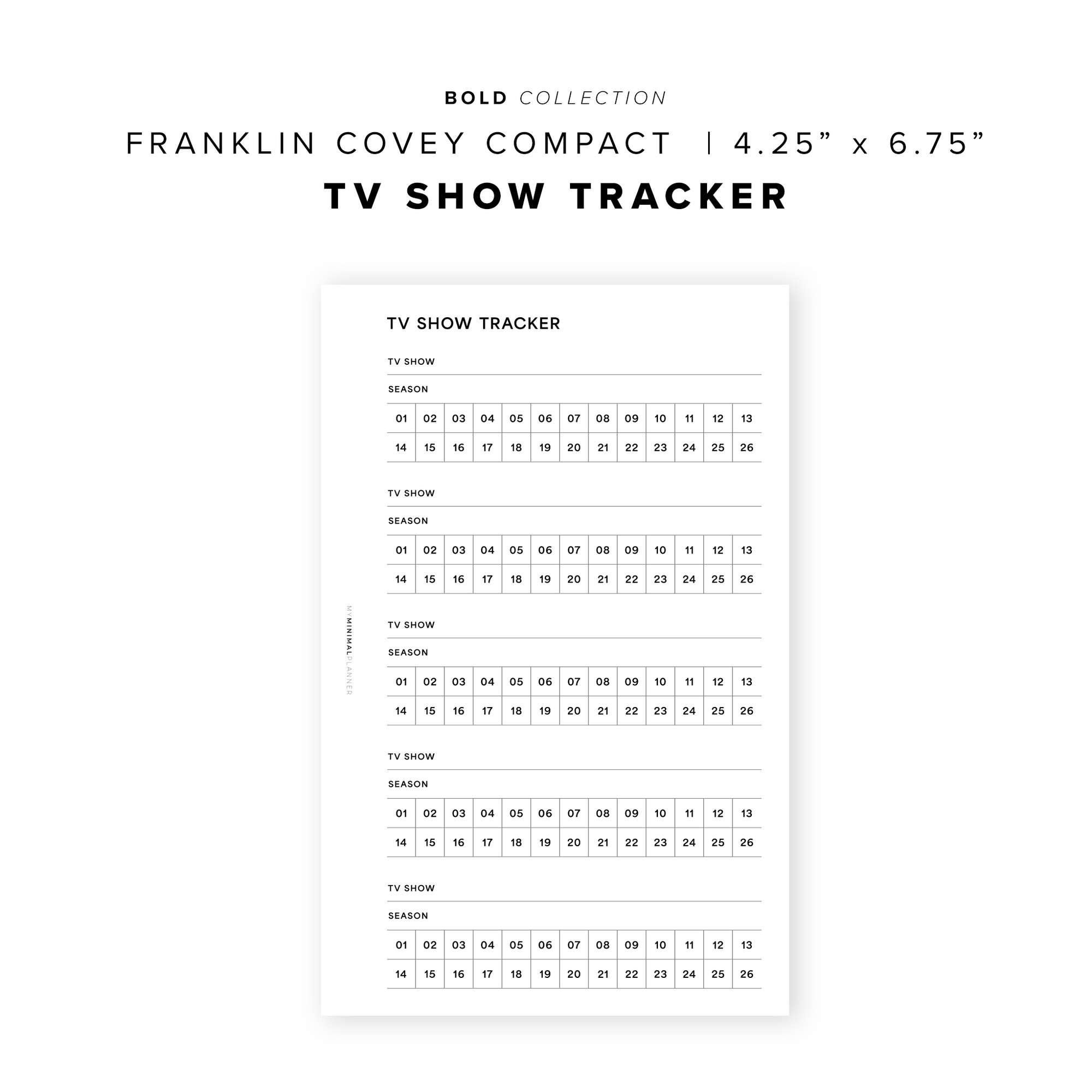 PR333 - TV Show Tracker V2 - Printable Insert