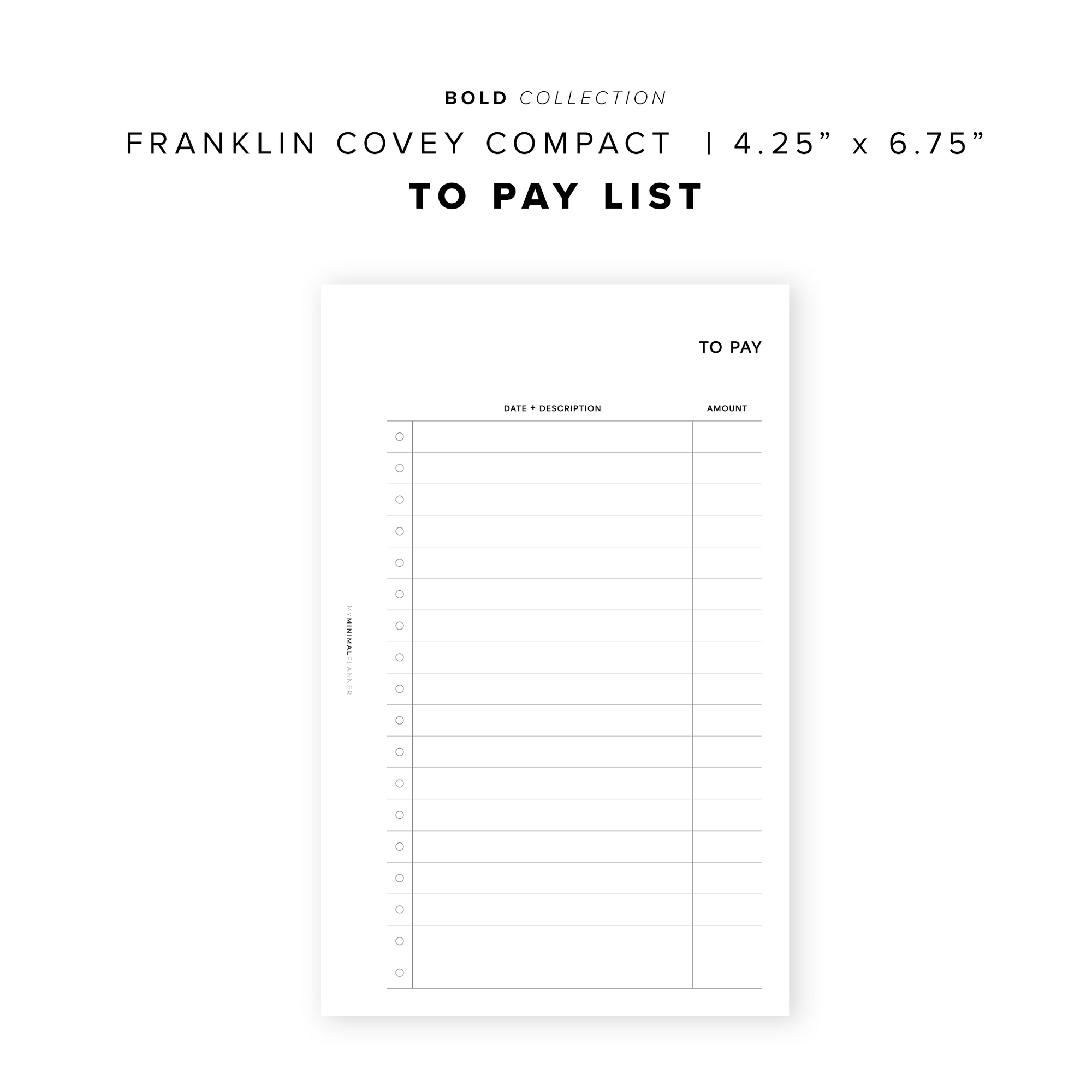 PR351 - To Pay List - Printable Insert