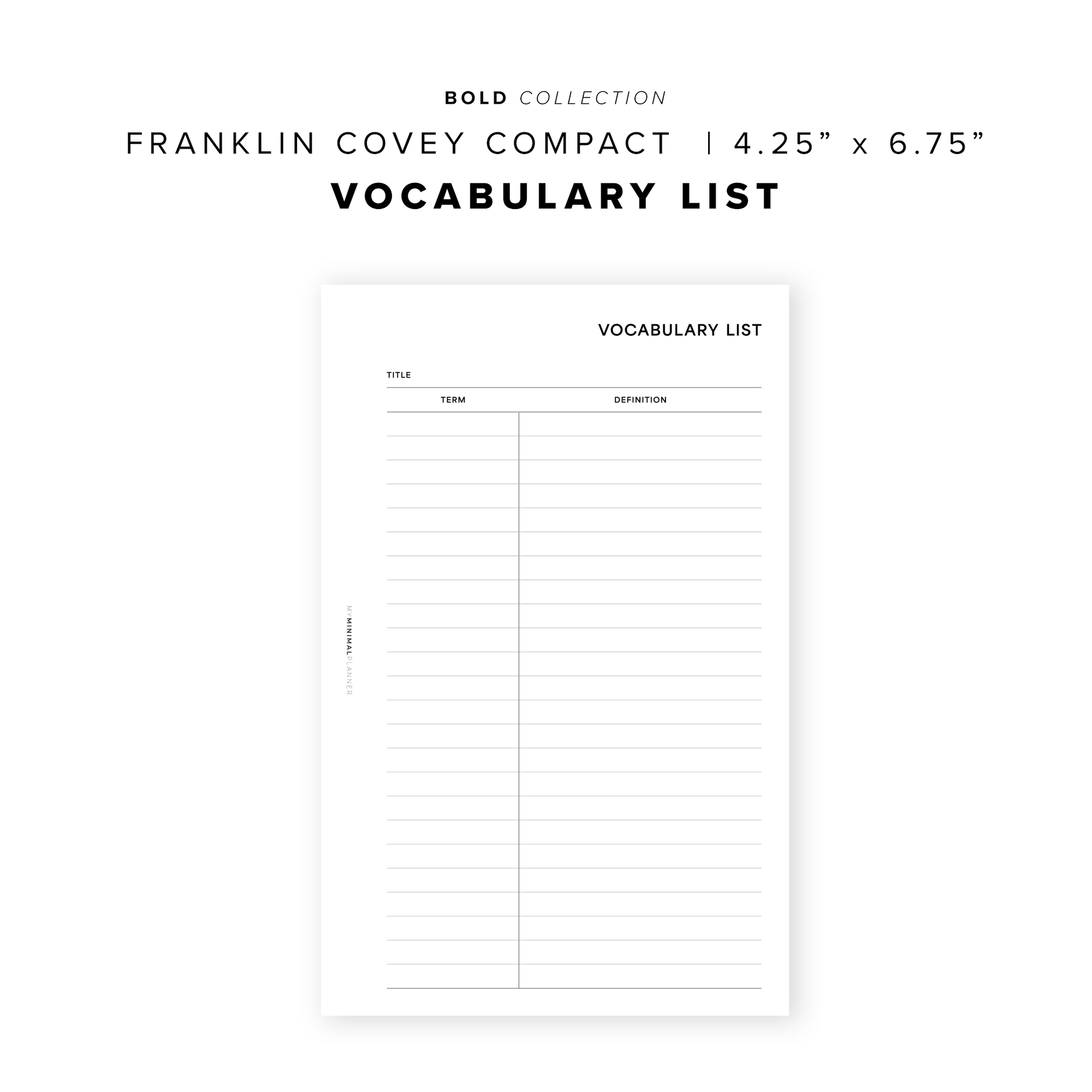 PR345 - Vocabulary List - Printable Insert
