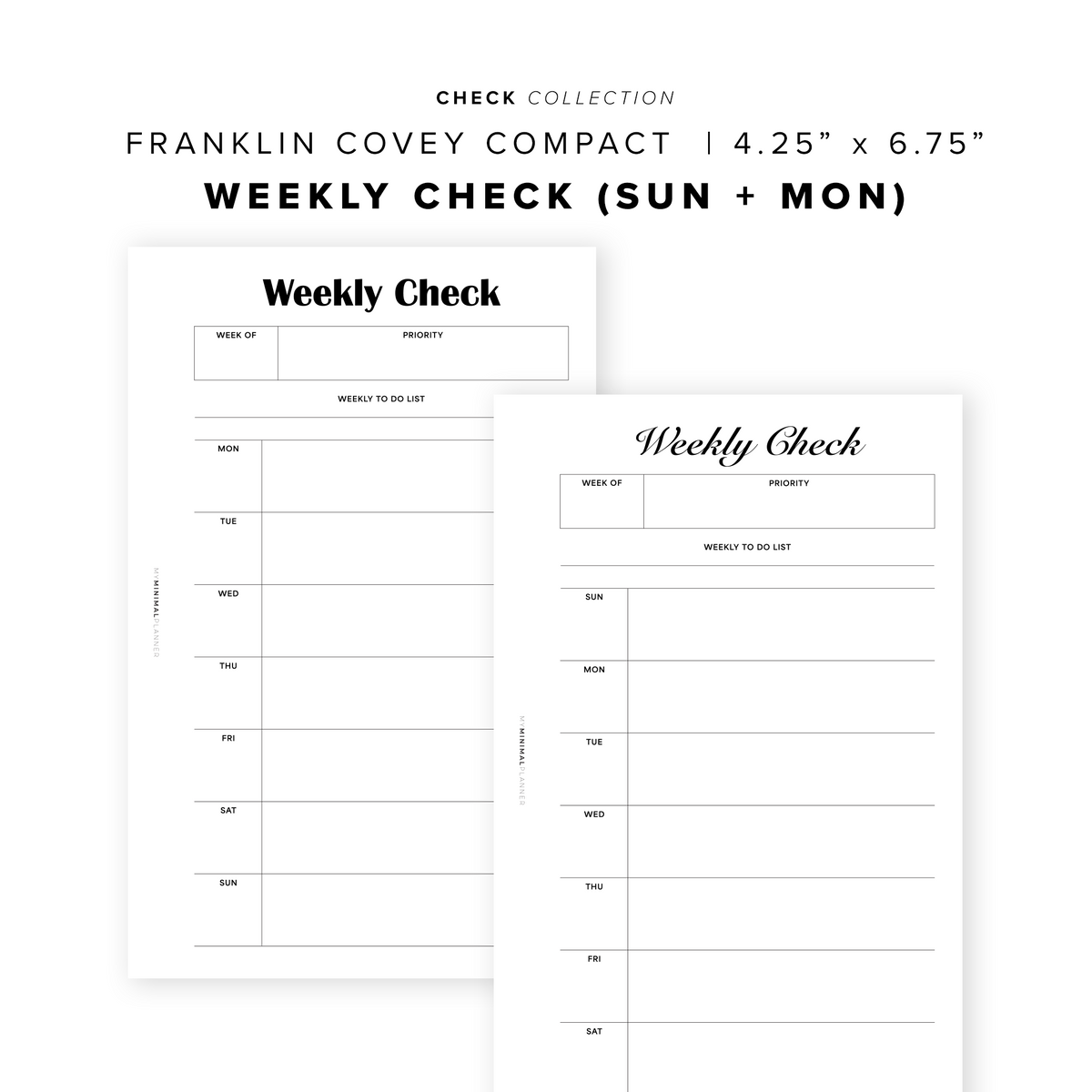 Examples Weekly Computer Check PR349 - Weekly Check / WO1P - Printable Insert – My Minimal Planner
