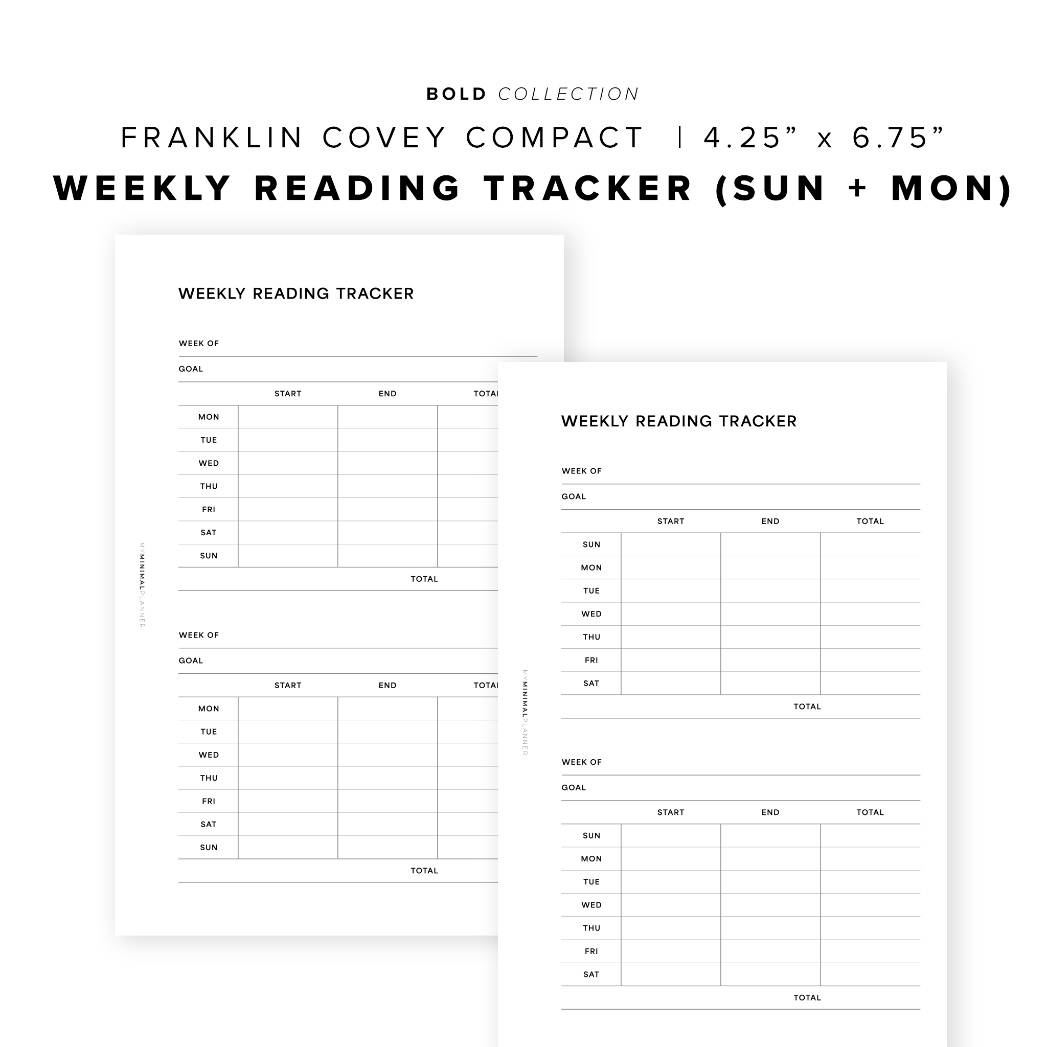 PR313 - Weekly Reading Tracker - Printable Insert