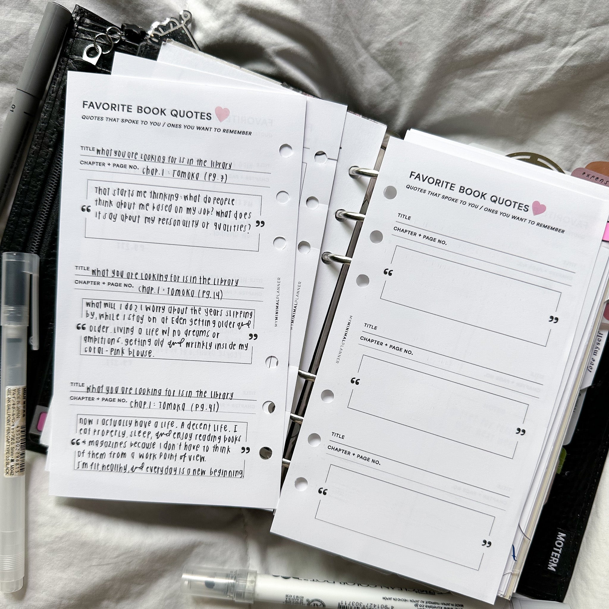 PR221 - Fave Book Quotes - Printable Insert – My Minimal Planner