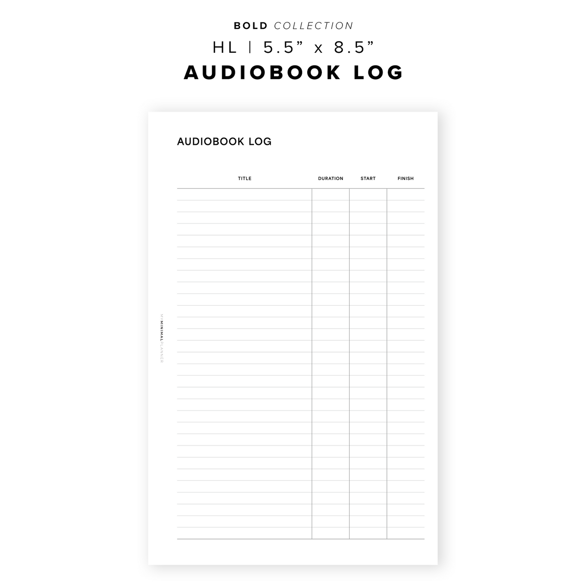 Audio Log Written PR251 - Audiobook Log - Printable Insert – My Minimal Planner