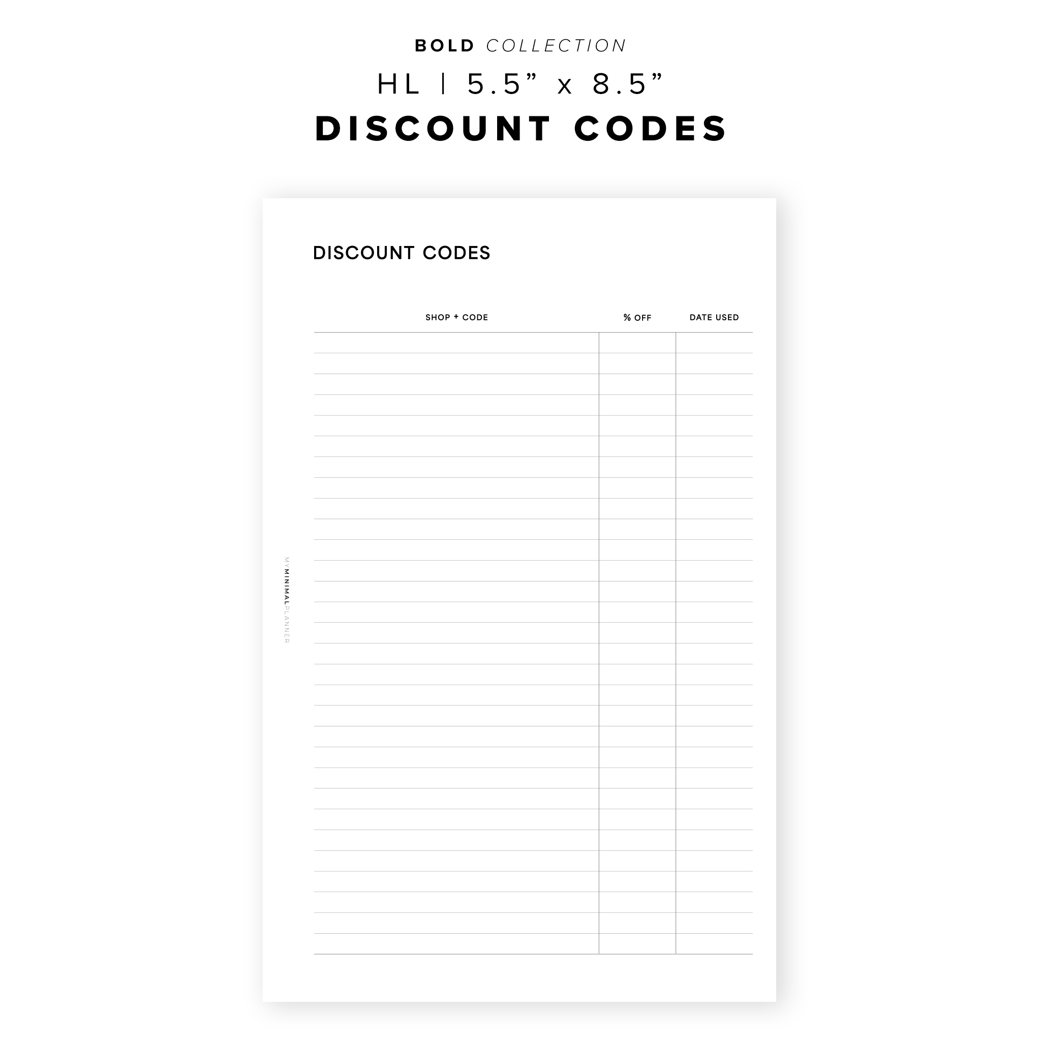 PR255 - Discount Codes V2 - Printable Insert – My Minimal Planner