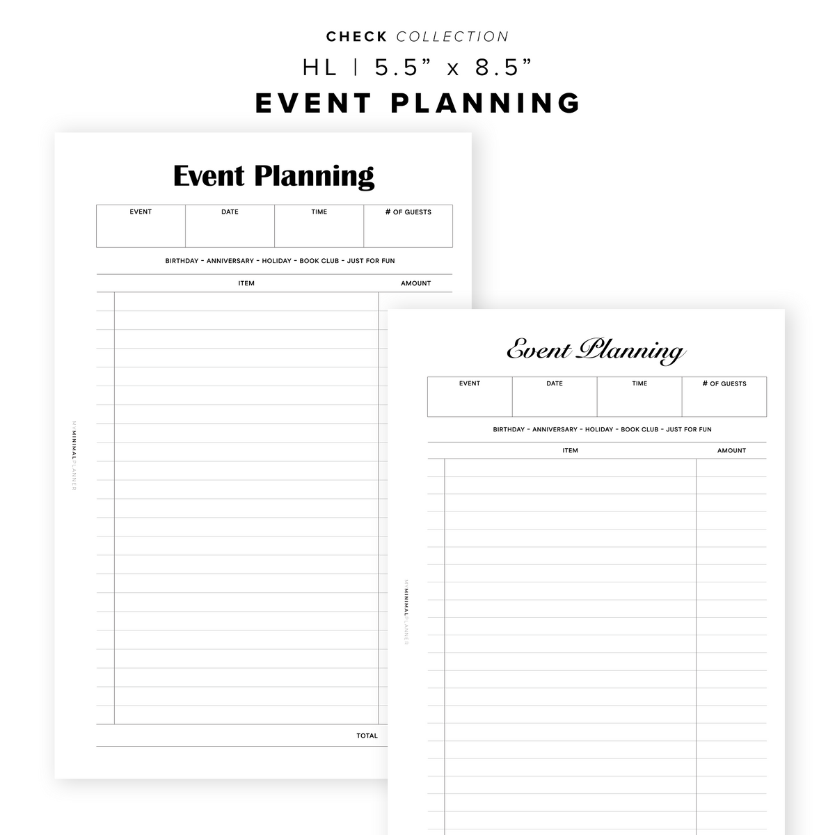 Events Insert PR346 - Event Planning - Printable Insert – My Minimal Planner