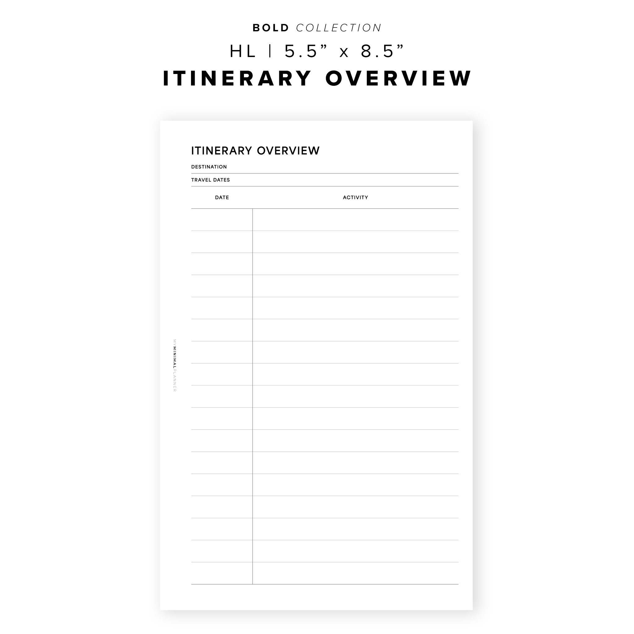 PR256 - Itinerary Overview - Printable Insert