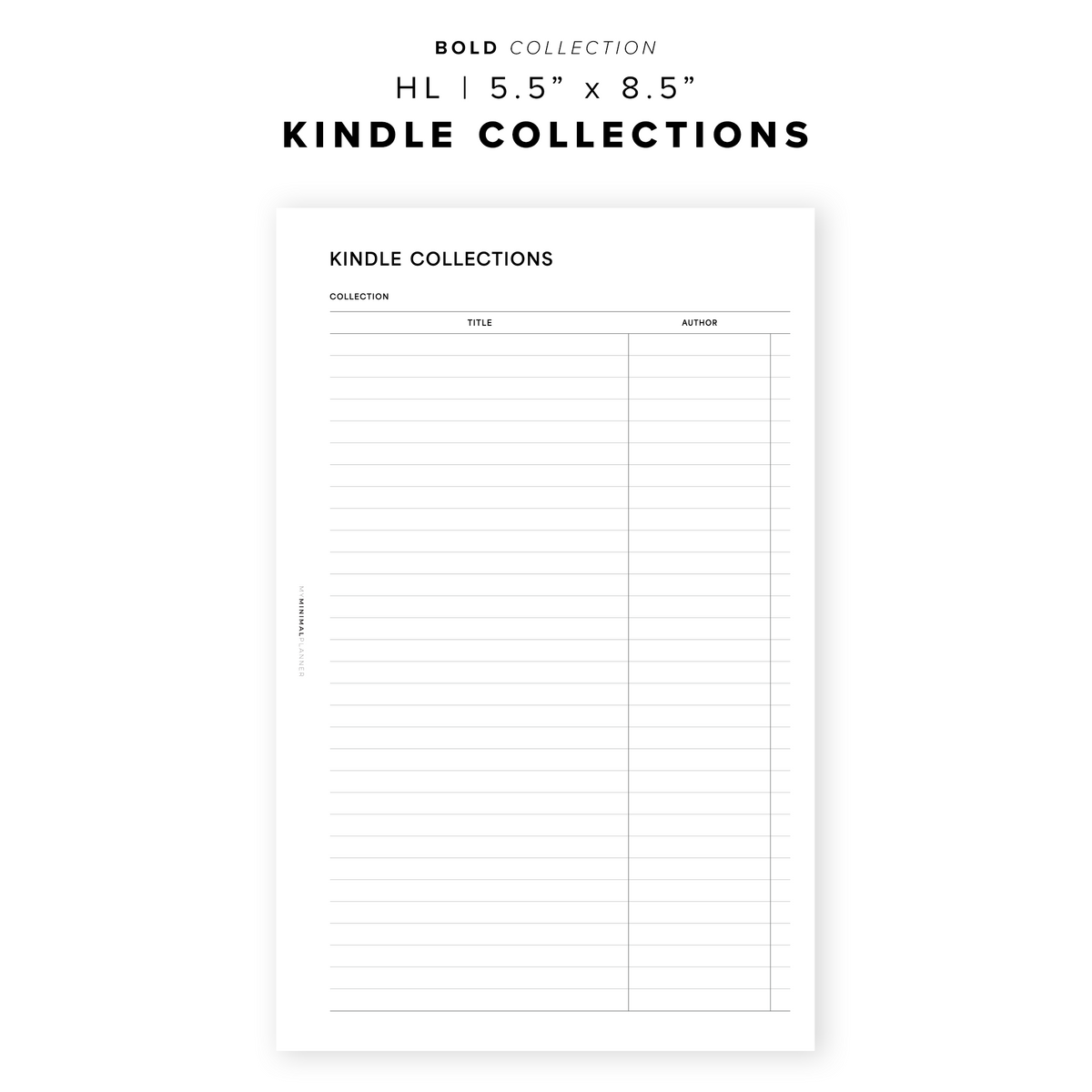 Pdf Printables Collection PR316 - Kindle Collections - Printable Insert โ My Minimal Planner