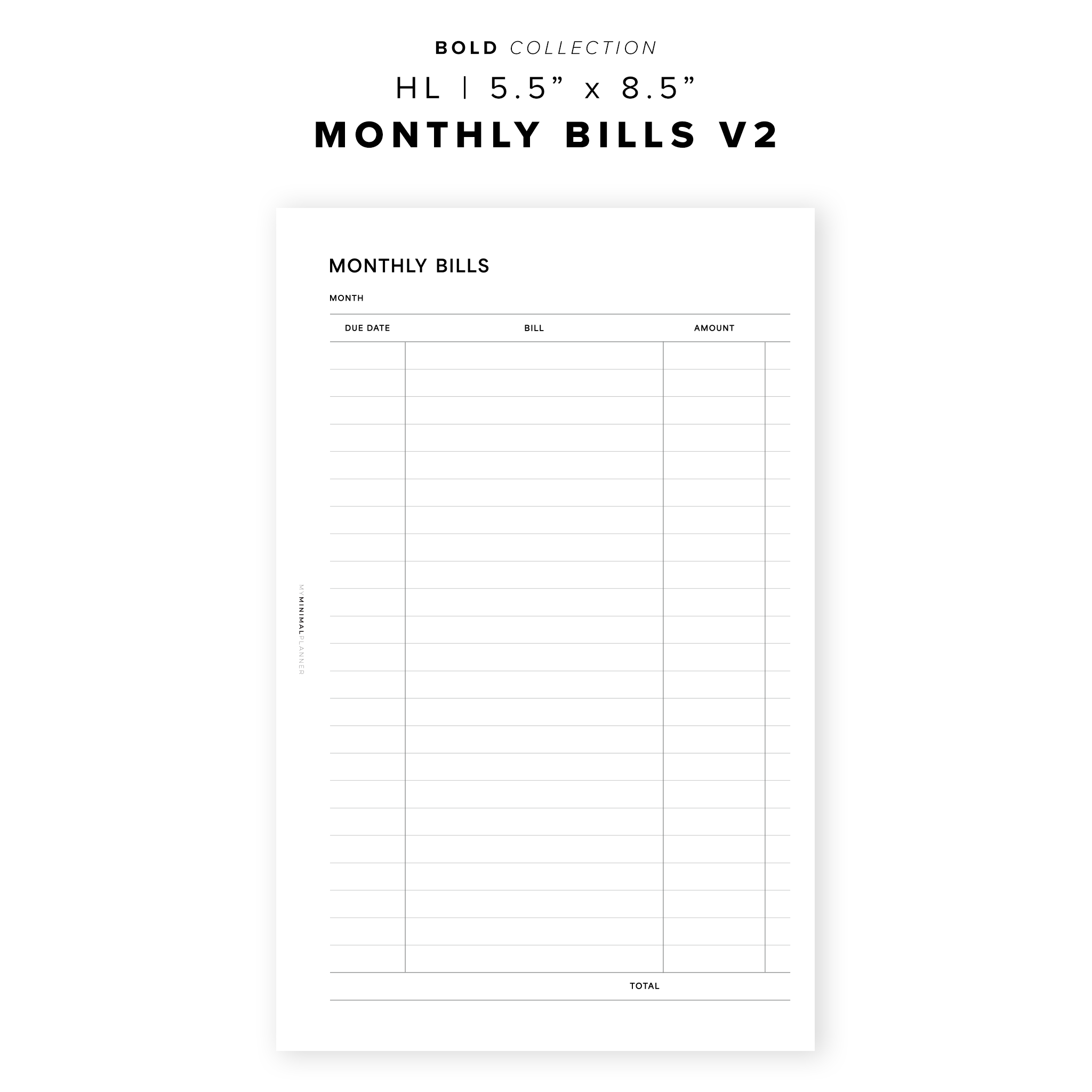 PR288 - Monthly Bills V2 - Printable Insert