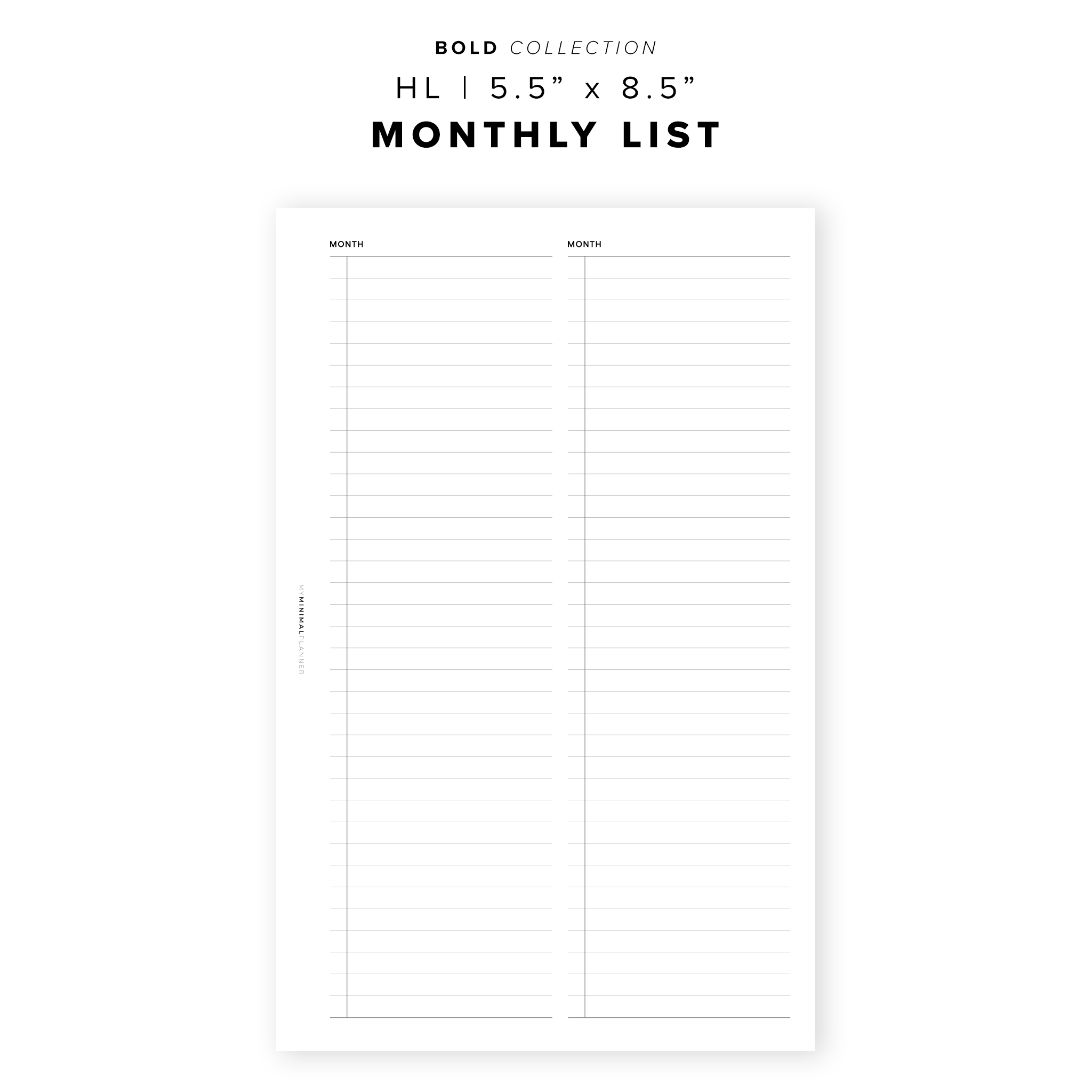 PR305 - Monthly List - Printable Insert