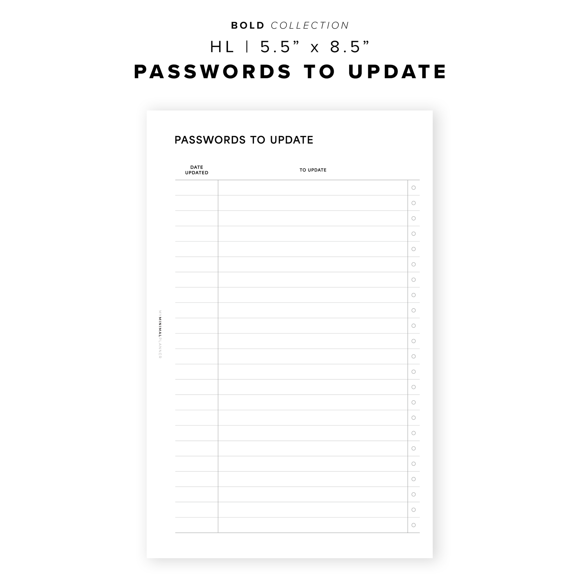 PR355 - Passwords To Update - Printable Insert – My Minimal Planner