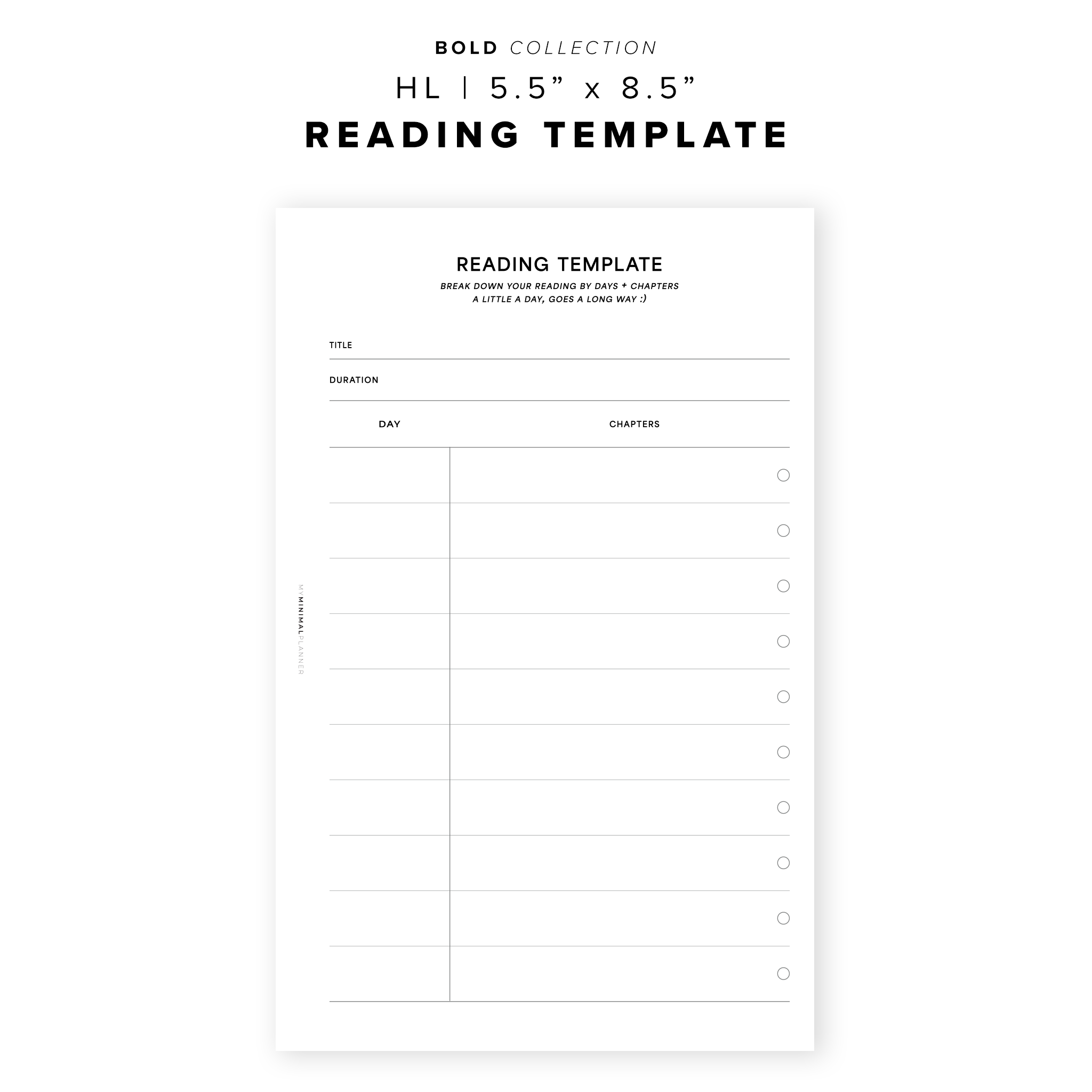 PR238 - Reading Template - Printable Insert – My Minimal Planner