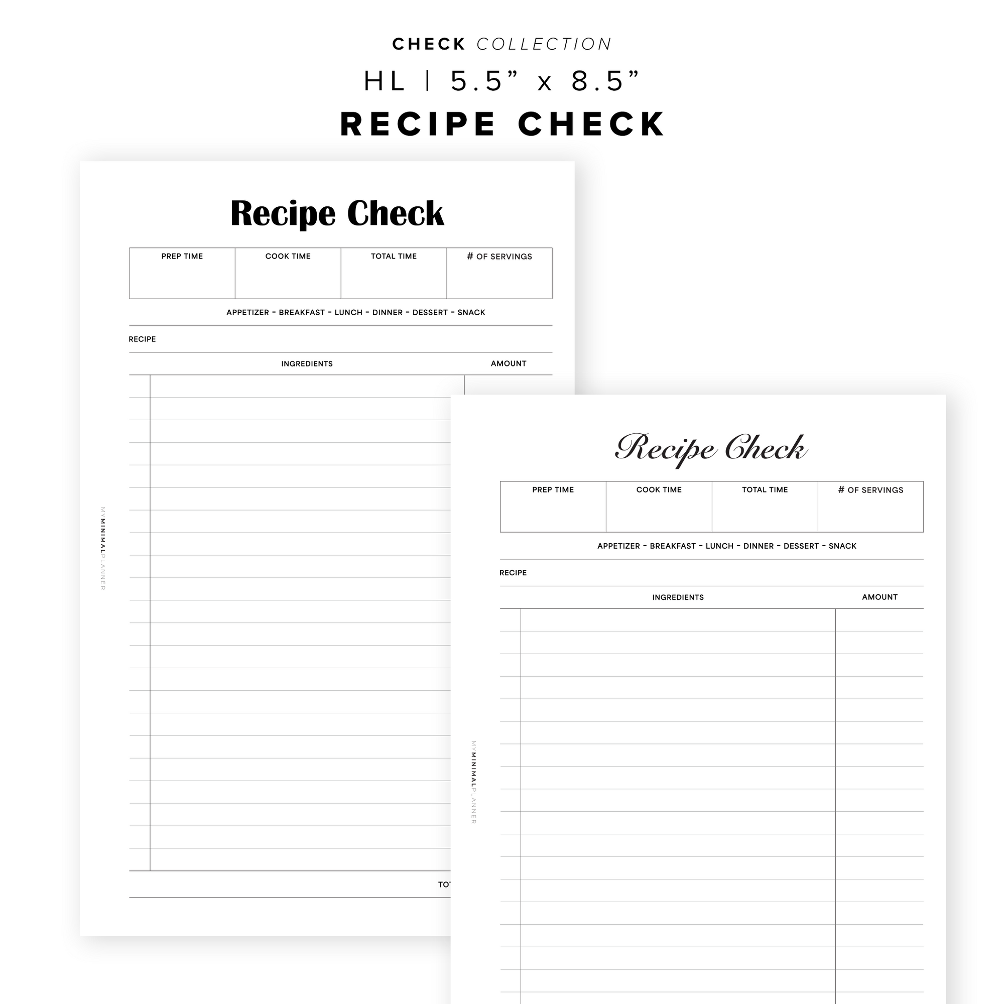PR349 - Recipe Check - Printable Insert – My Minimal Planner