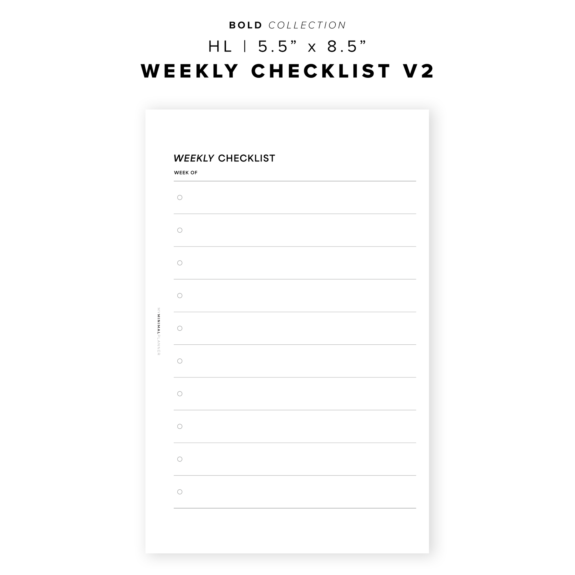 PR327 - Weekly Checklist V2 - Printable Insert – My Minimal Planner