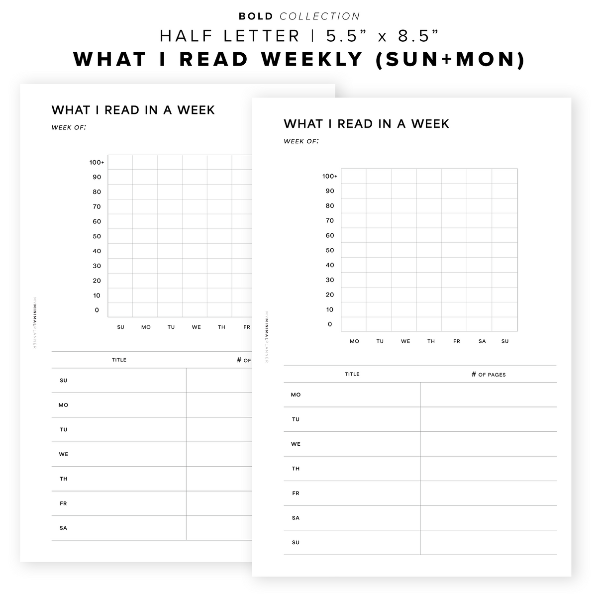 Week Reading Worksheet PR218 - What I Read Weekly - Printable Insert – My Minimal Planner