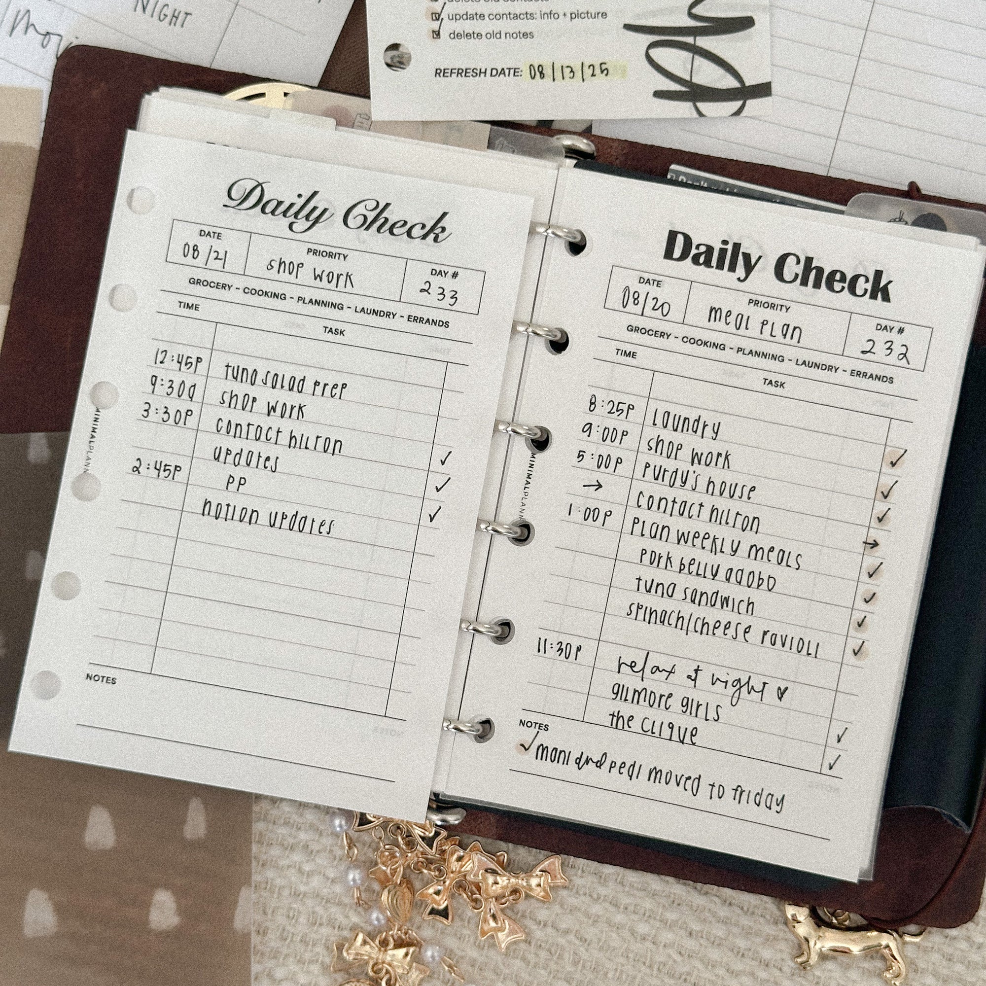 PR348 - Daily Check - Printable Insert – My Minimal Planner