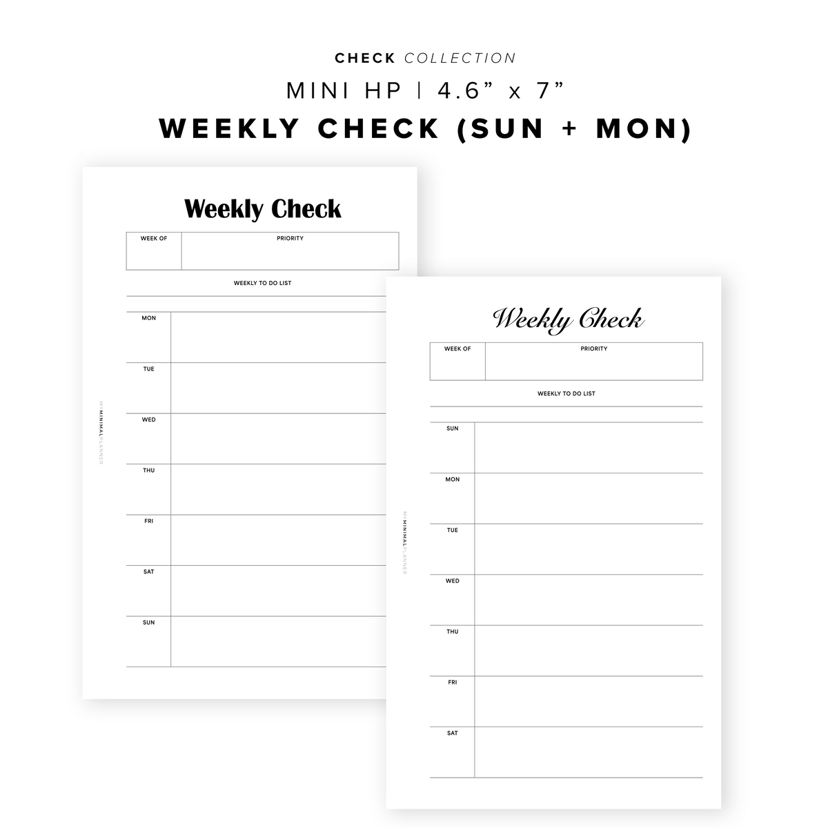 Examples Weekly Computer Check PR349 - Weekly Check / WO1P - Printable Insert – My Minimal Planner