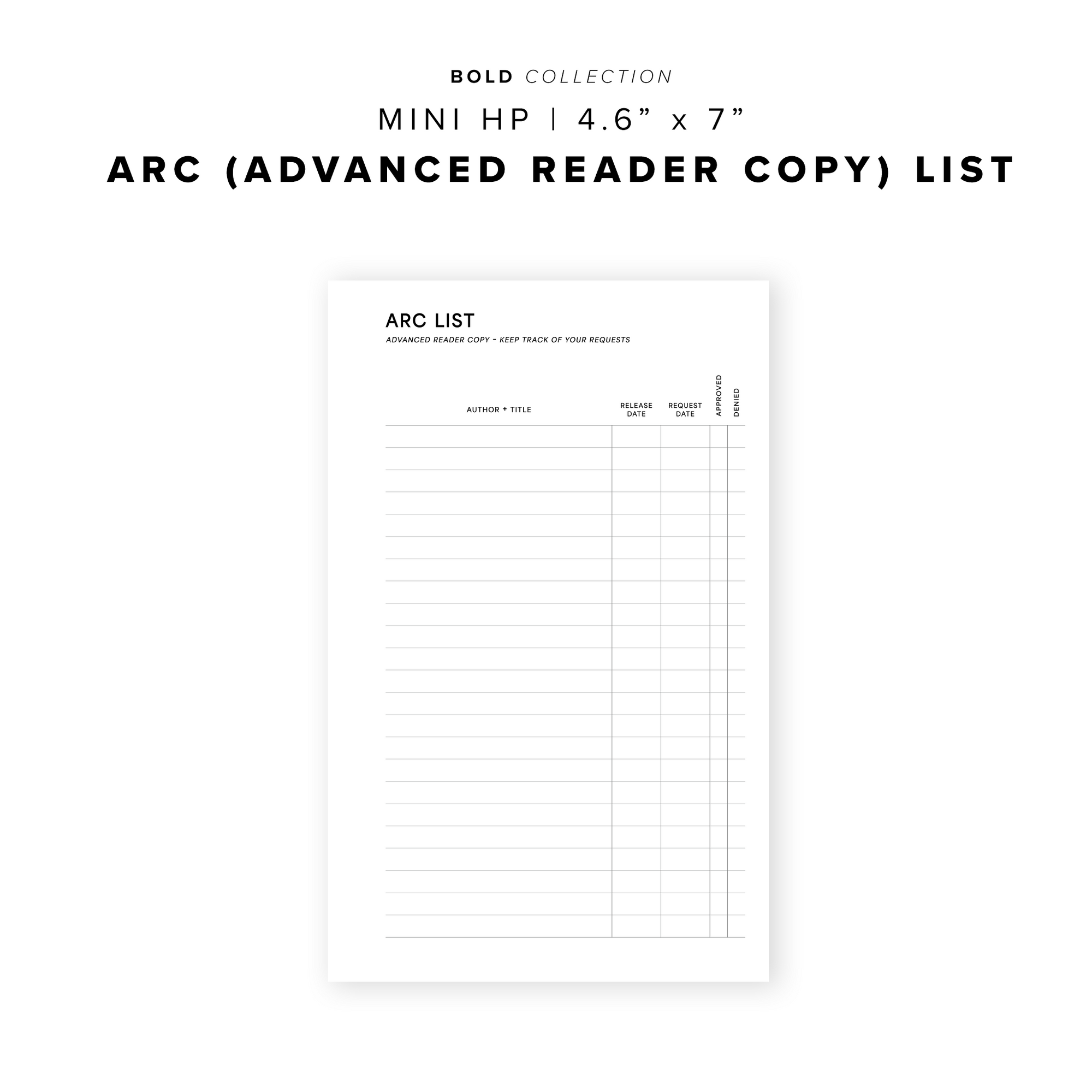 PR222 - ARC (Advanced Reader Copy) List - Printable Insert – My Minimal ...