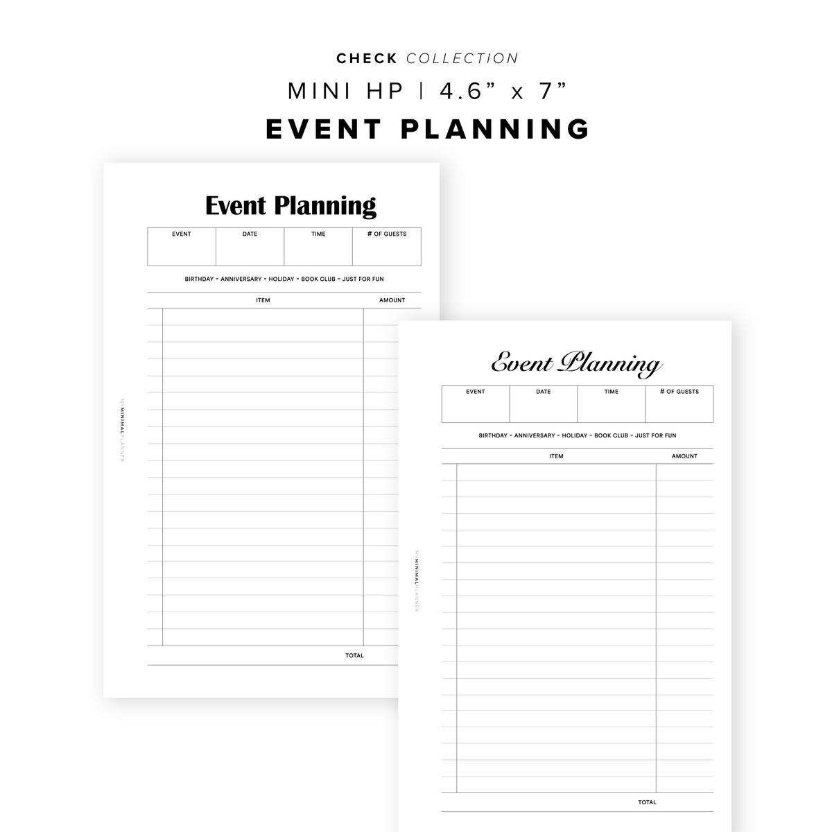 Events Insert PR346 - Event Planning - Printable Insert – My Minimal Planner