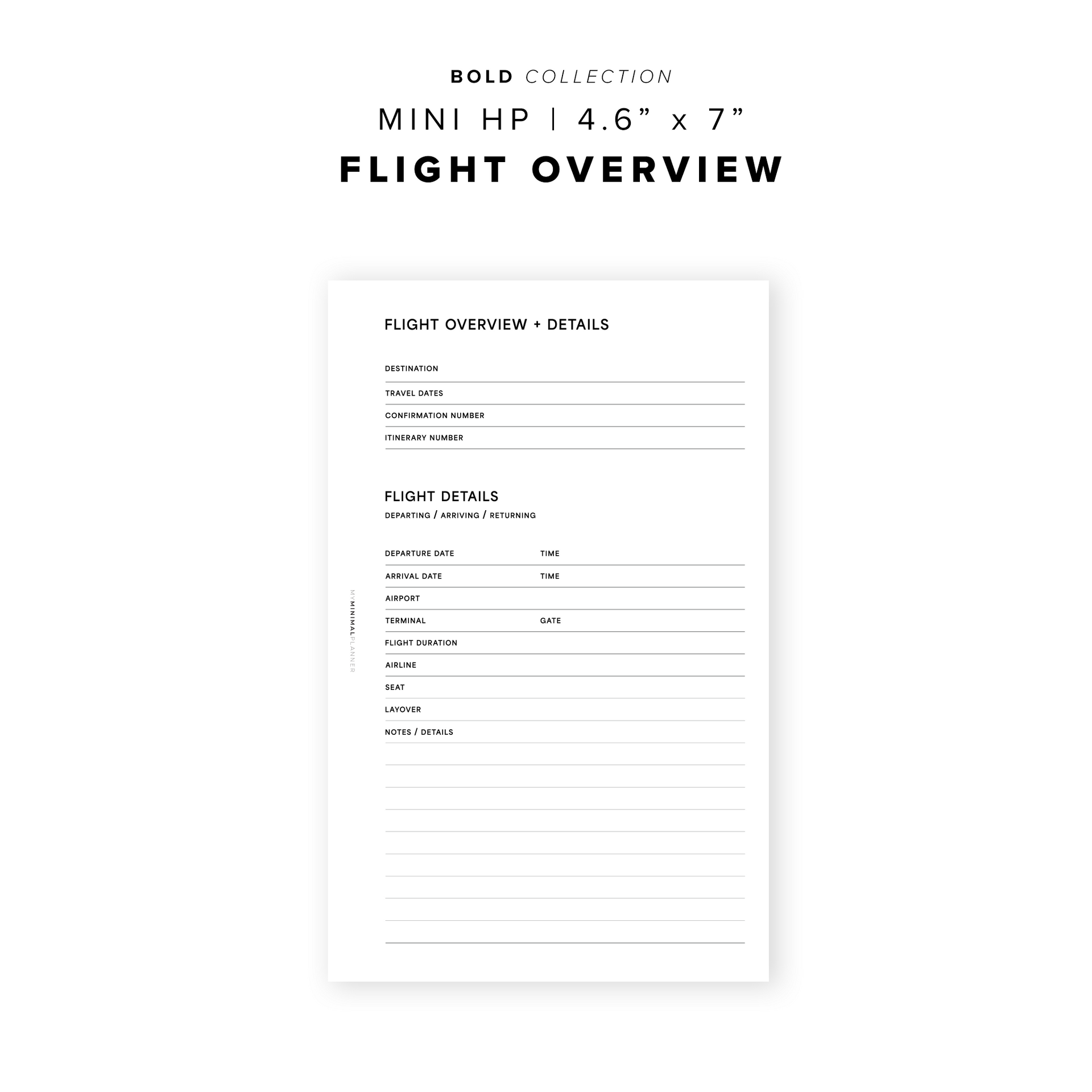 PR270 - Flight Overview - Printable Insert – My Minimal Planner