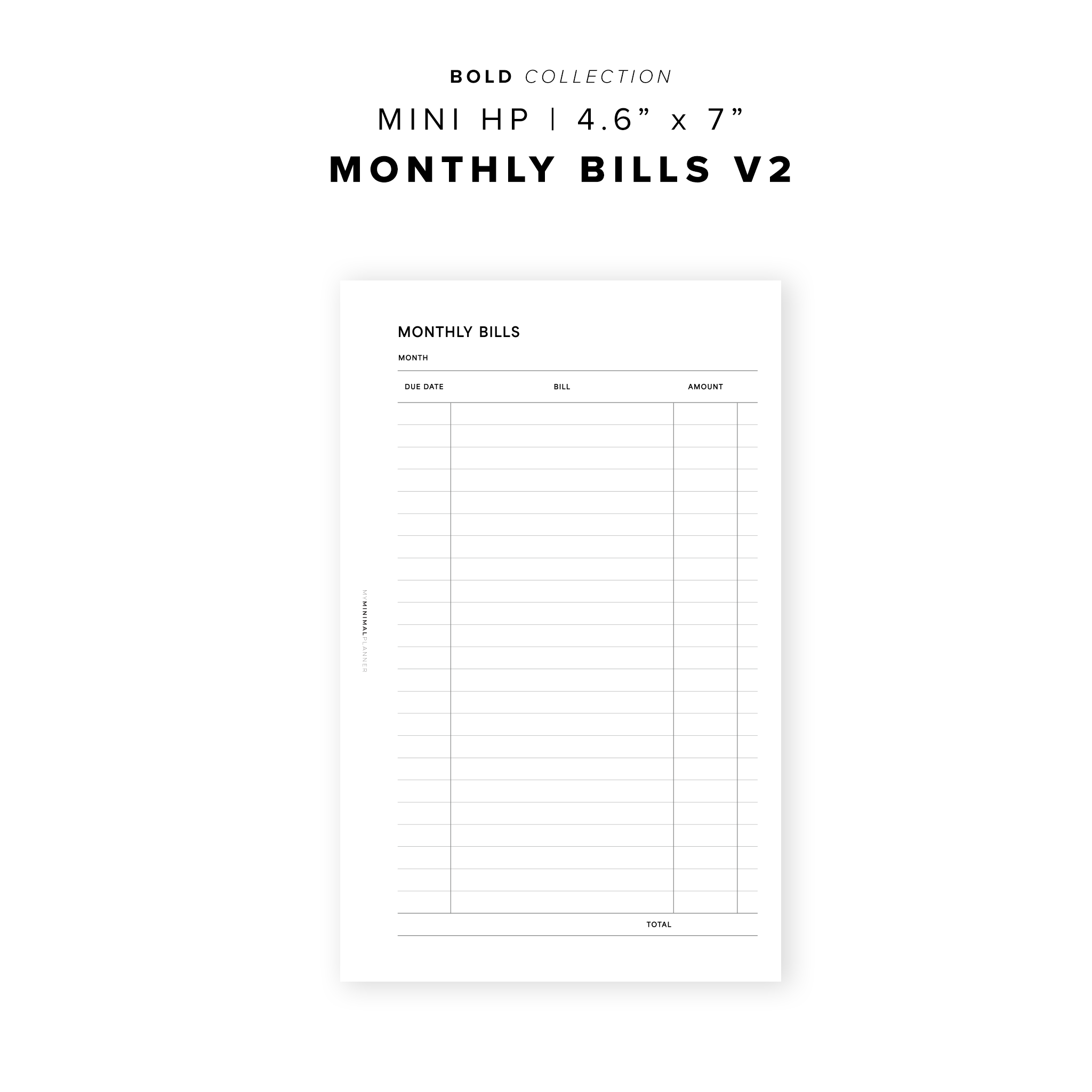 PR288 - Monthly Bills V2 - Printable Insert