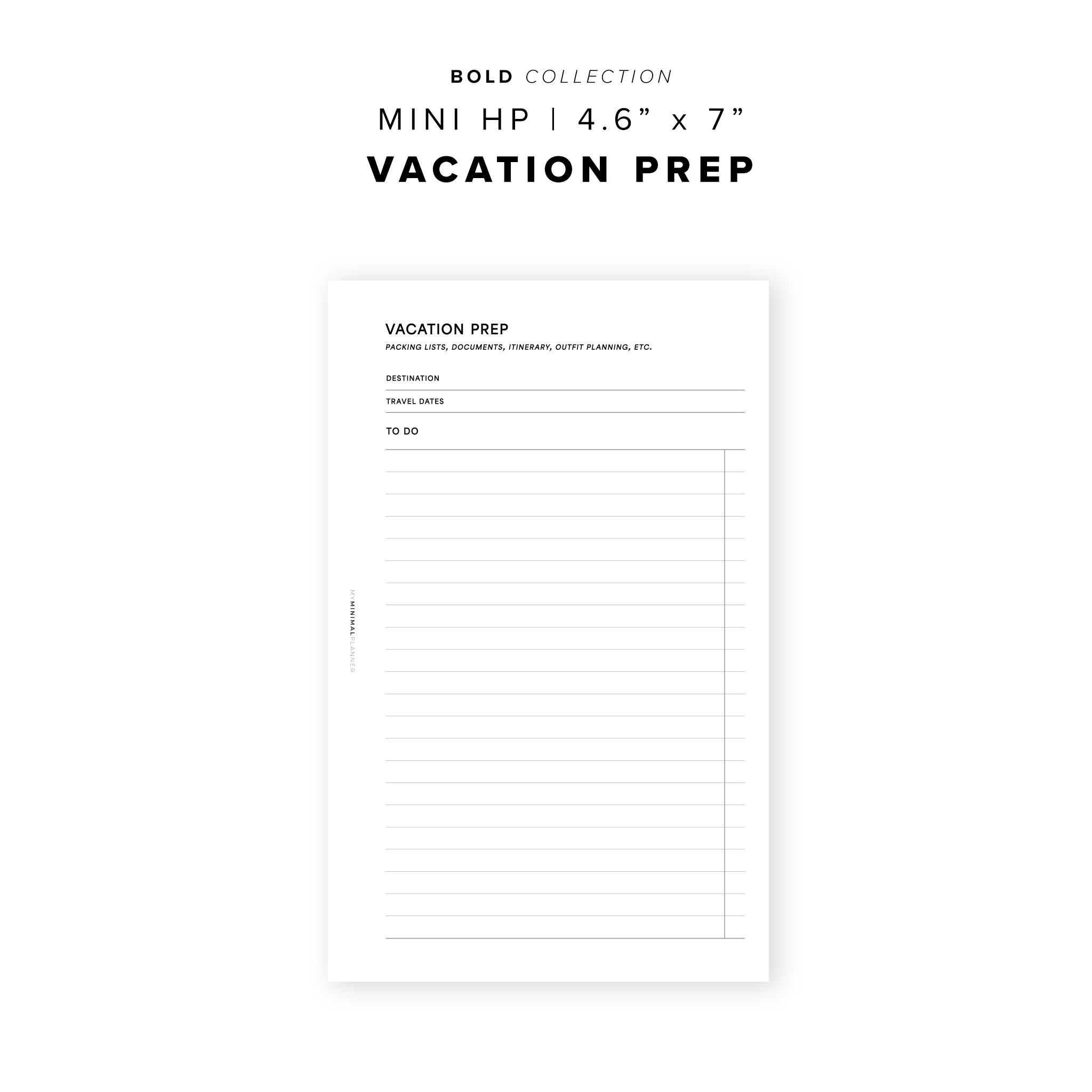 PR263 Vacation Prep Printable Insert My Minimal Planner