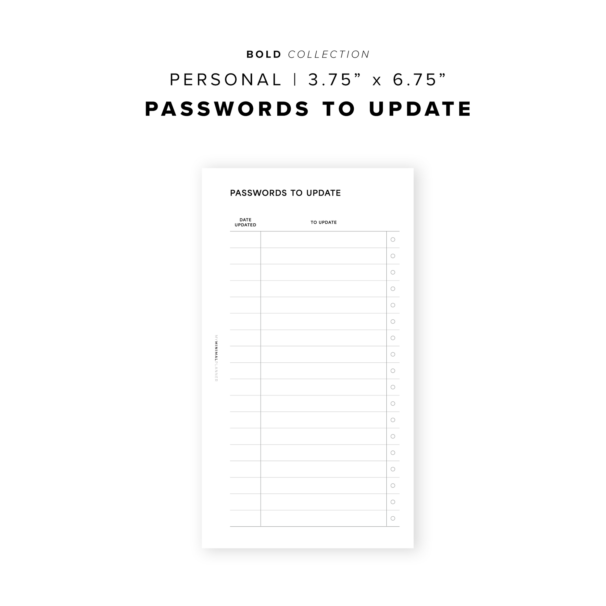 PR355 - Passwords To Update - Printable Insert