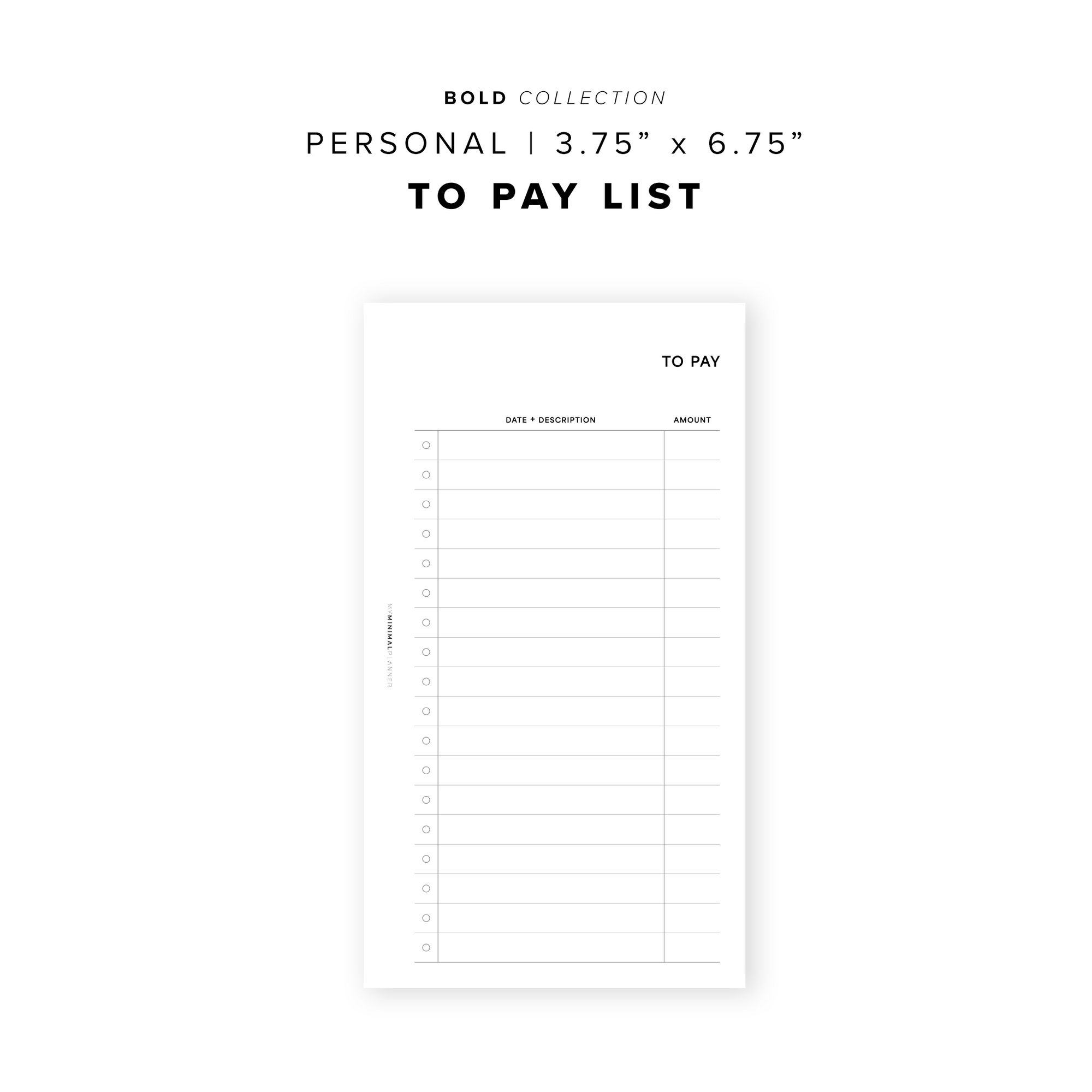 PR351 - To Pay List - Printable Insert