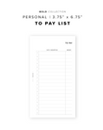 PR351 - To Pay List - Printable Insert
