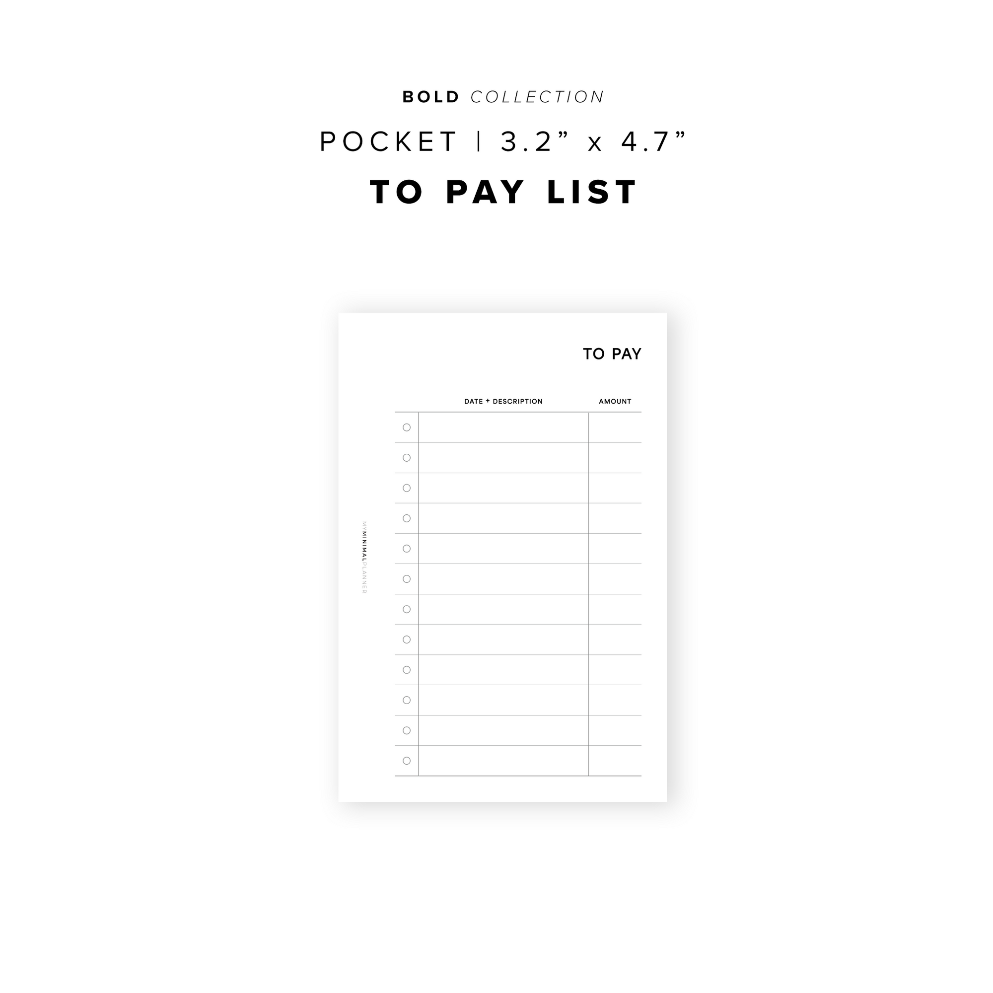 PR351 - To Pay List - Printable Insert