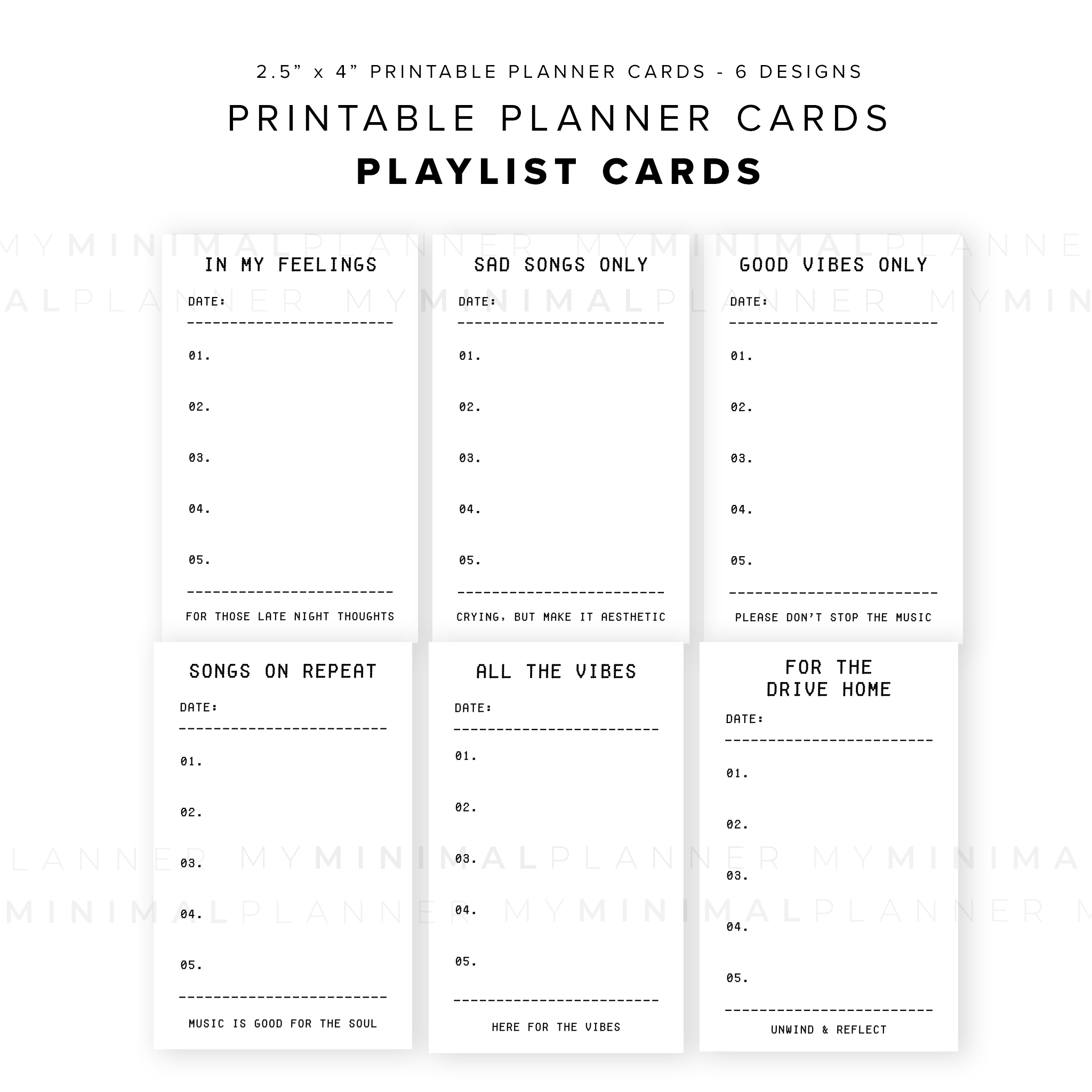 PPC34 - Playlist Cards - Printable Planner Cards – My Minimal Planner