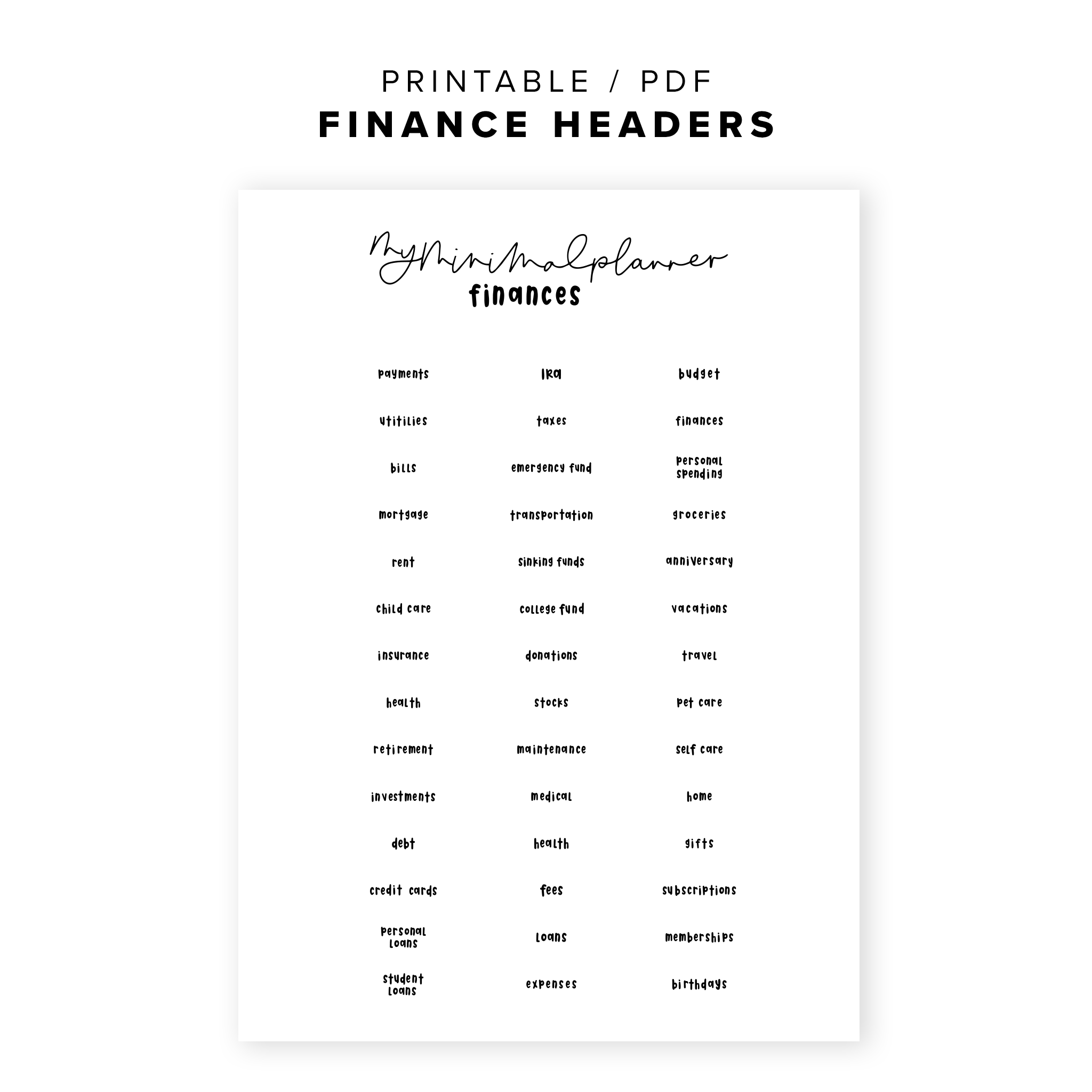 PRS04 - Finance Headers - Printable Stickers – My Minimal Planner