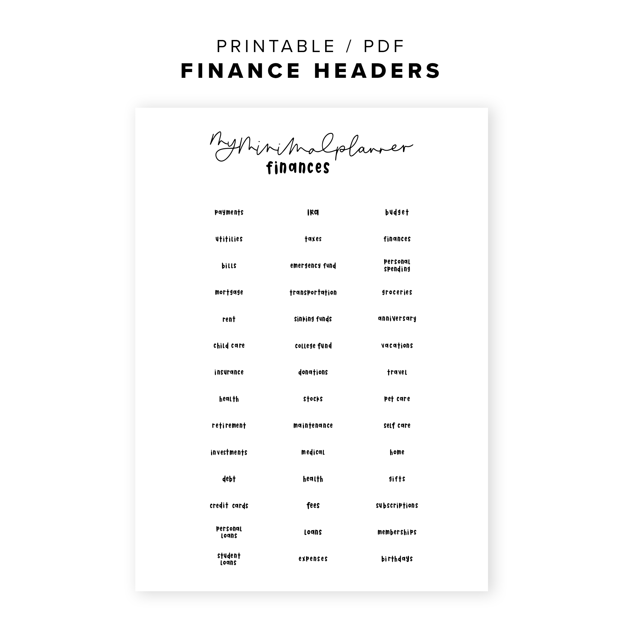 PRS04 - Finance Headers - Printable Stickers