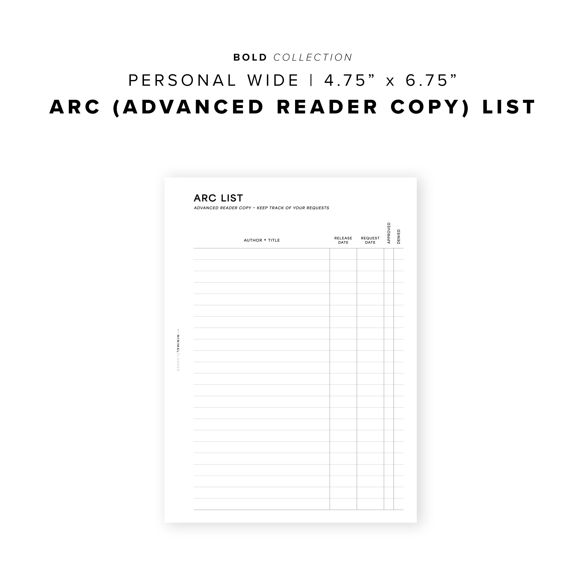 PR222 - ARC (Advanced Reader Copy) List - Printable Insert