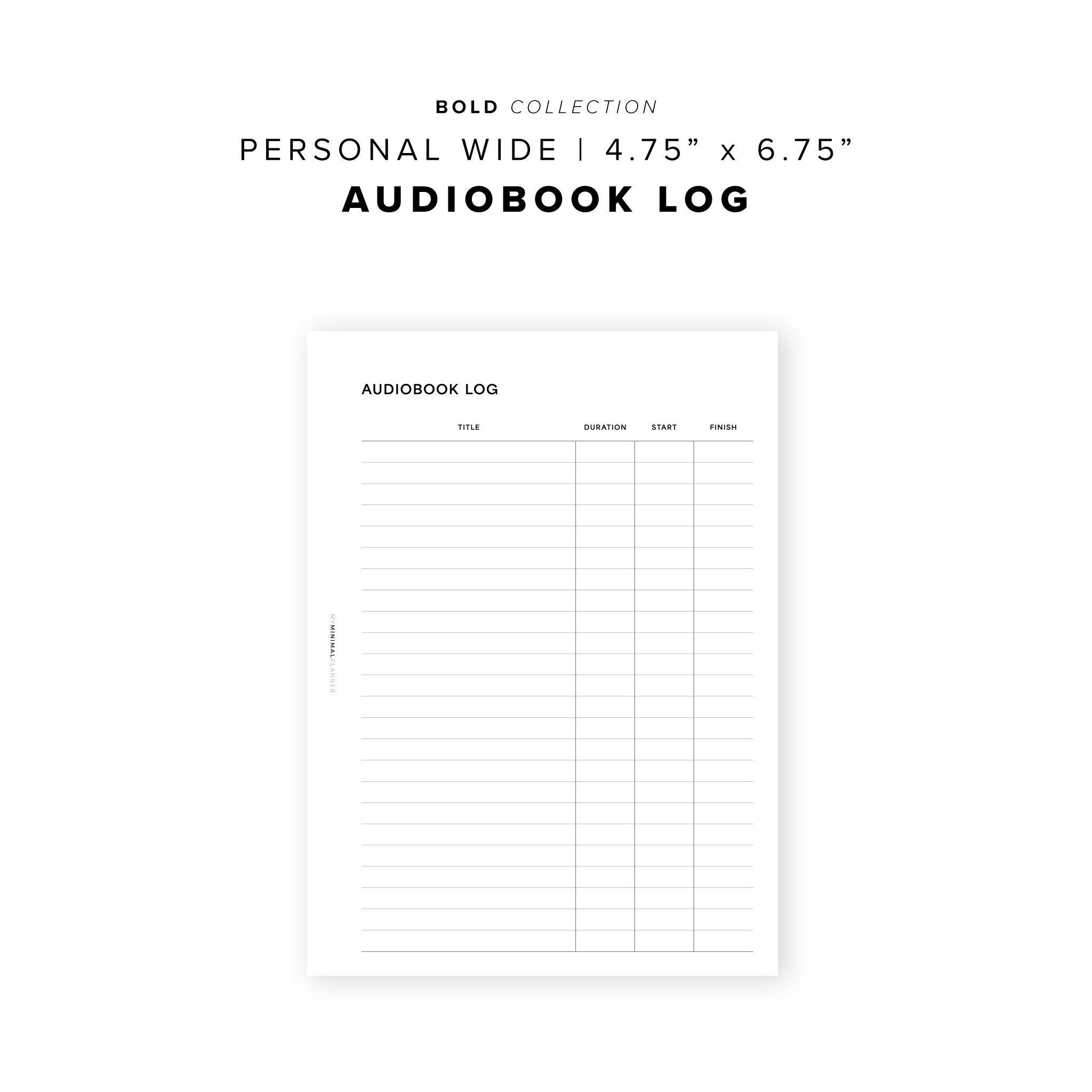 PR251 - Audiobook Log - Printable Insert – My Minimal Planner