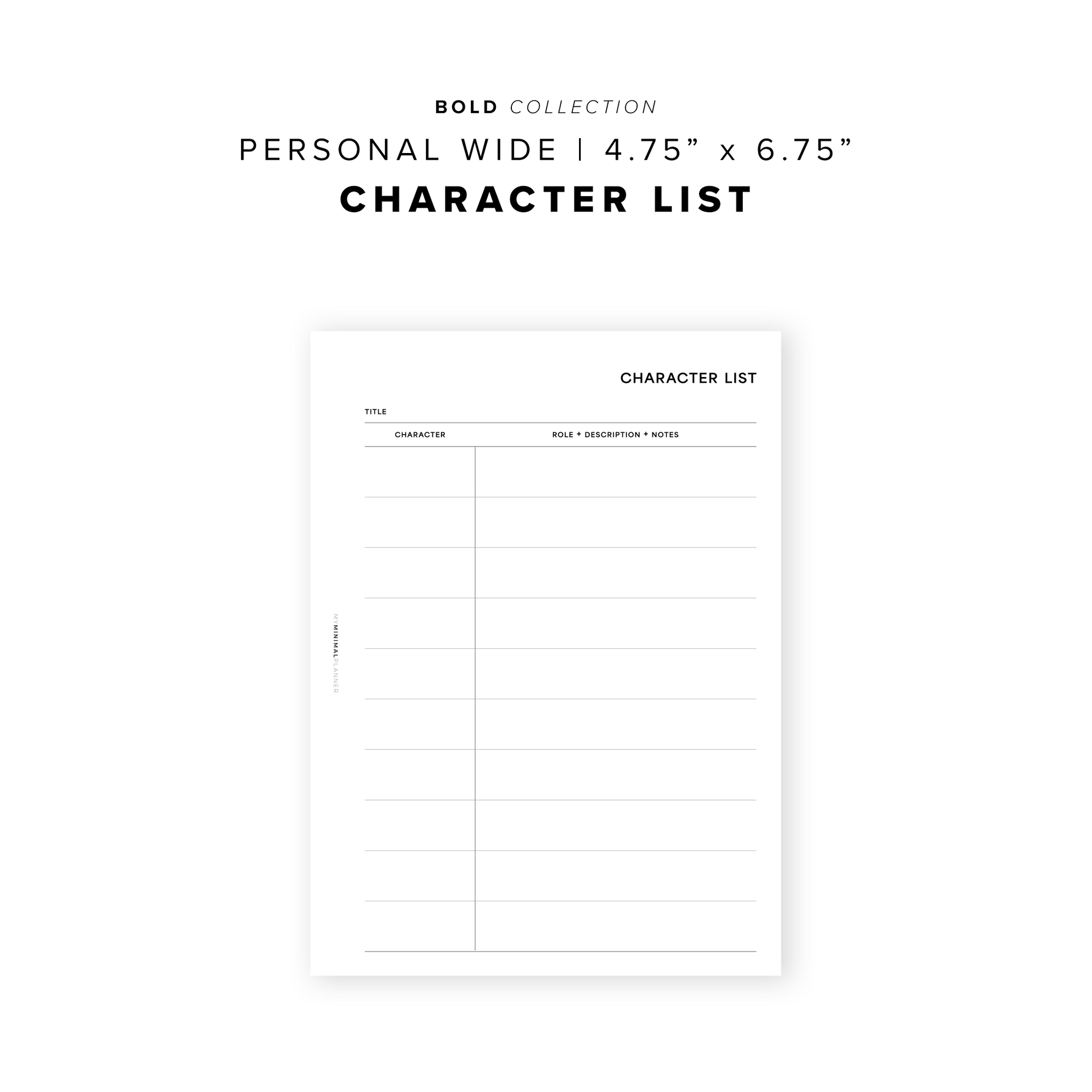 PR329 - Character List - Printable Insert – My Minimal Planner