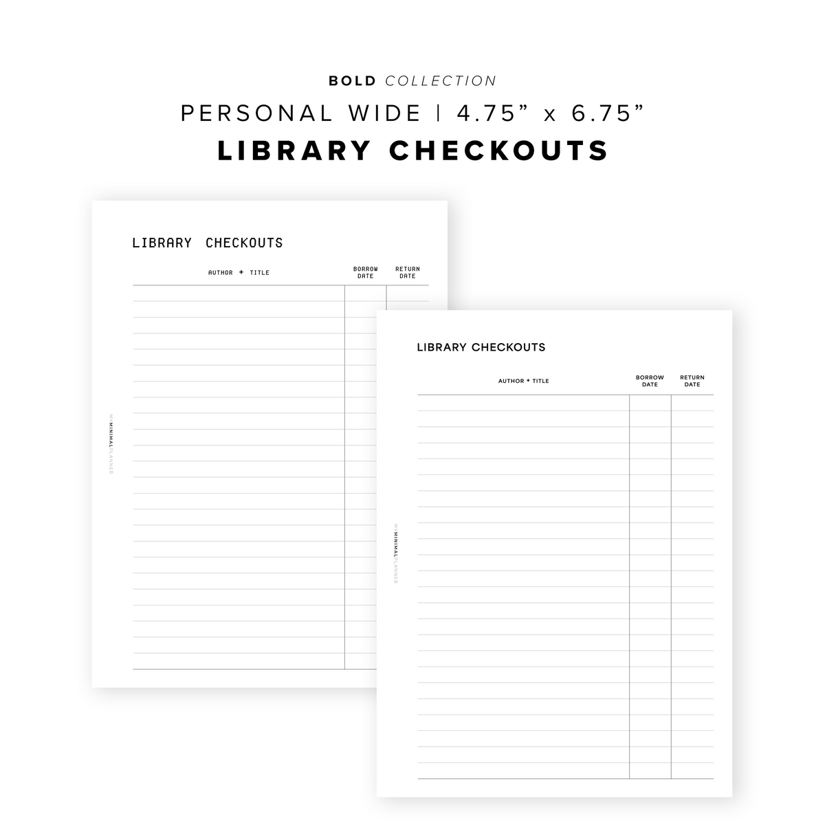 PR307 - Library Checkouts - Printable Insert – My Minimal Planner