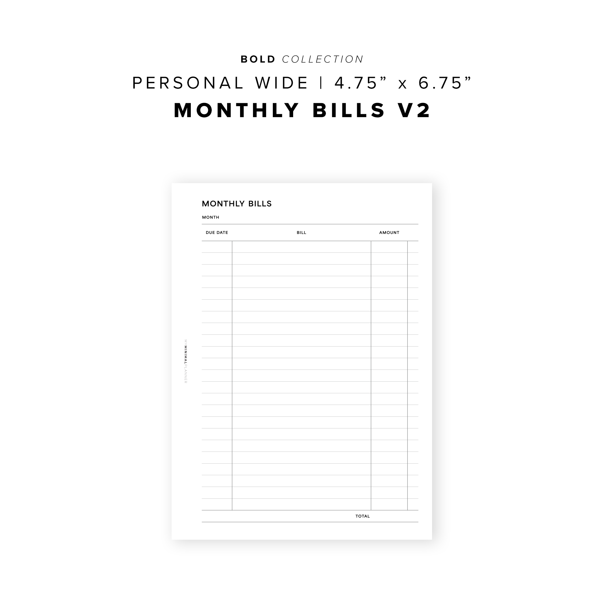 PR288 - Monthly Bills V2 - Printable Insert