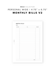 PR288 - Monthly Bills V2 - Printable Insert