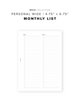 PR305 - Monthly List - Printable Insert